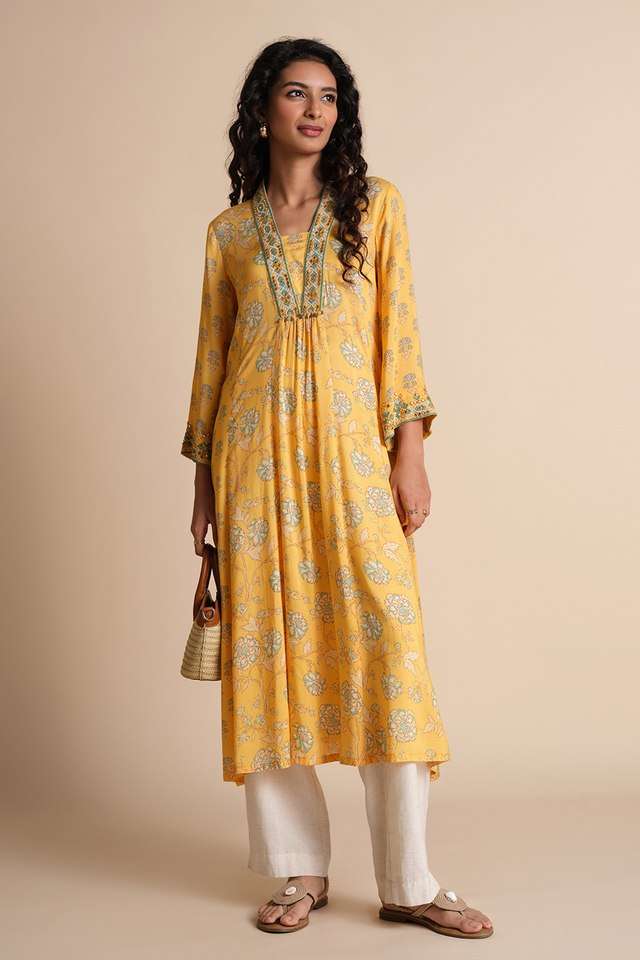 Floral-Modal-V-Neck-Women-s-Casual-Wear-Kurta
