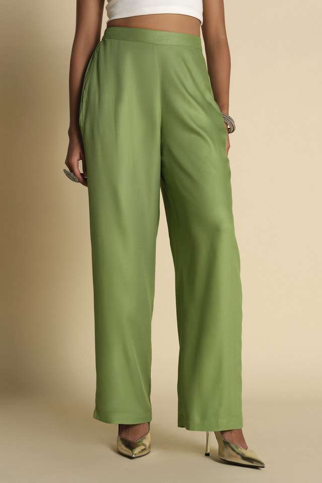 Solid-Relaxed-Fit-Viscose-Women-s-Casual-Wear-Trousers