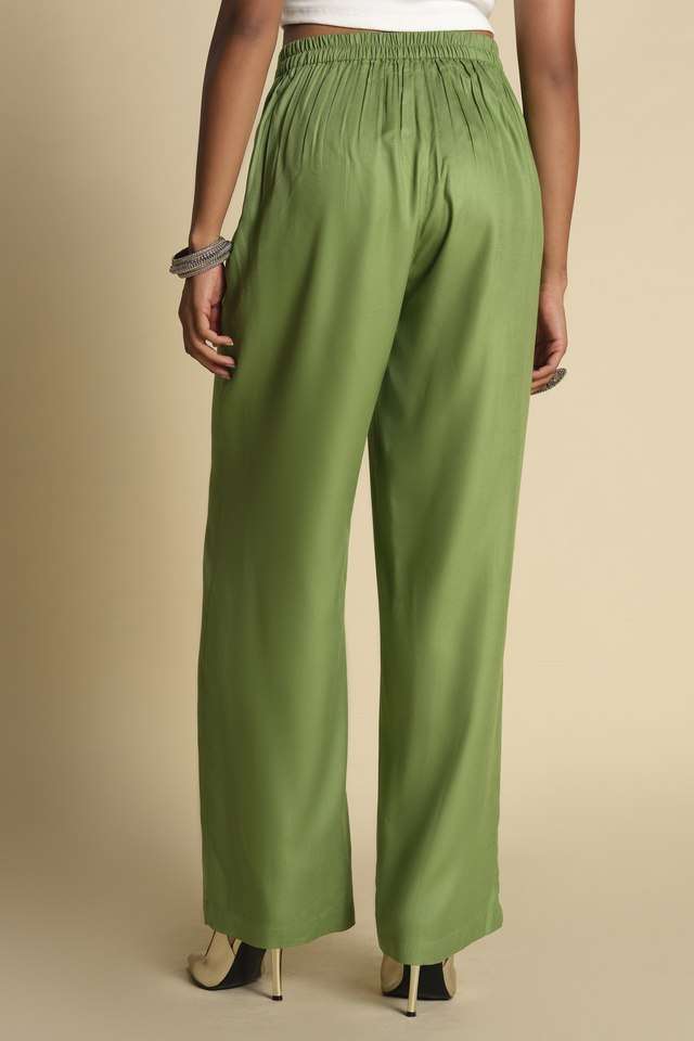 Solid-Relaxed-Fit-Viscose-Women-s-Casual-Wear-Trousers