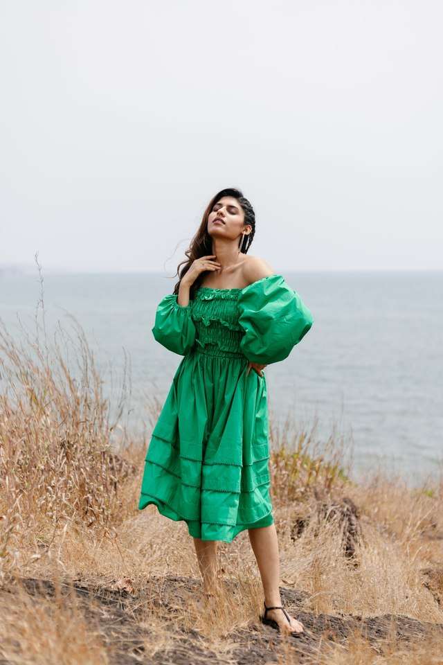 Solid-Square-Neck-Cotton-Women-s-Knee-Length-Dress