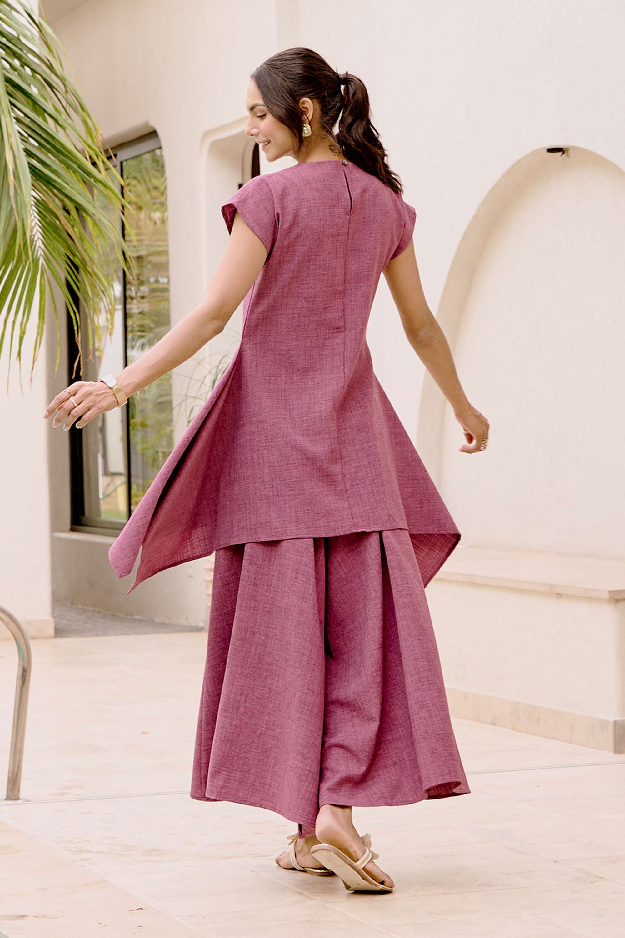 Solid-Blended-Fabric-V-Neck-Women-s-Tunic
