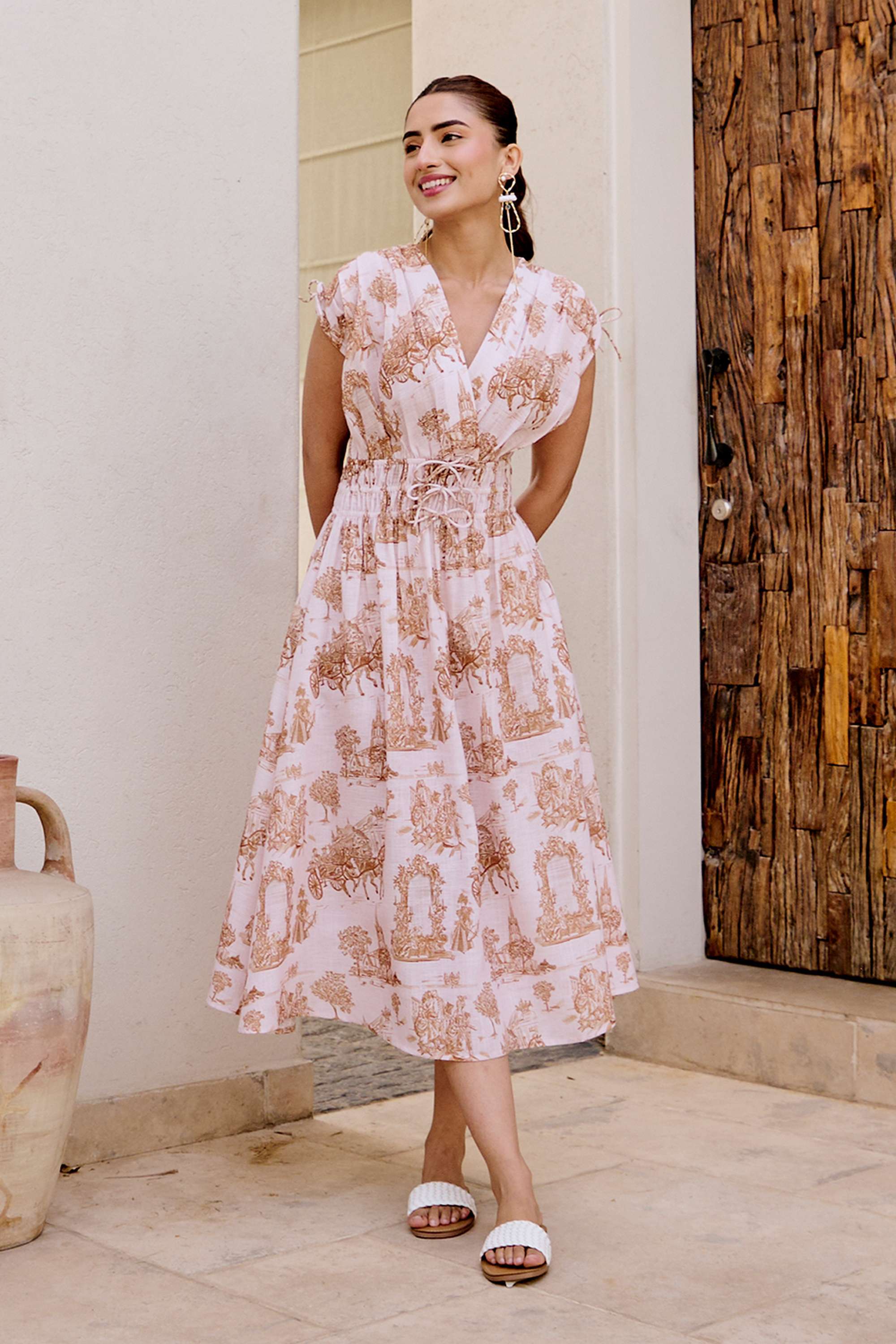 Printed-Linen-V-Neck-Women-s-Mini-Dress