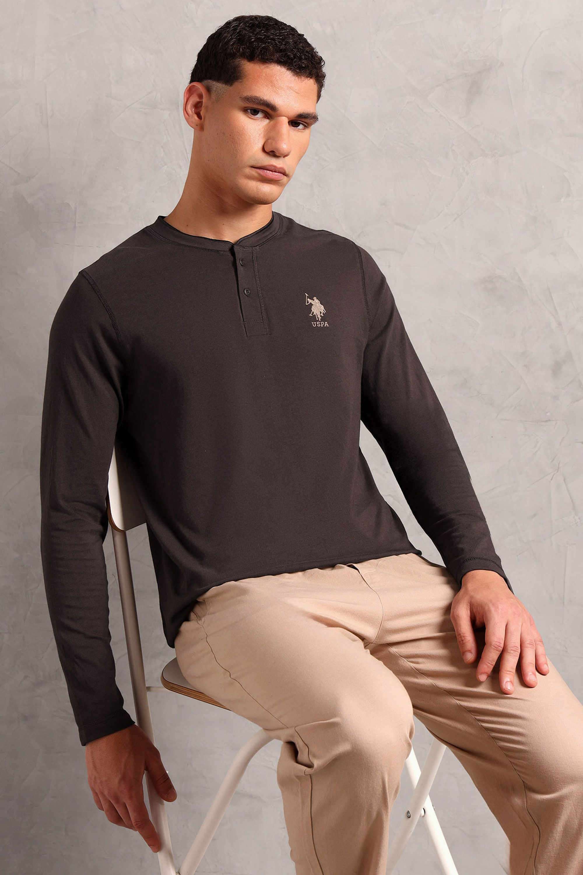 Solid-Cotton-Henley-Men-s-T-Shirt