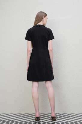 Embellished-Collared-Blended-Fabric-Women-s-Mid-Thigh-Dress