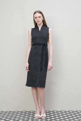 Printed-Collared-Blended-Fabric-Women-s-Knee-Length-Dress