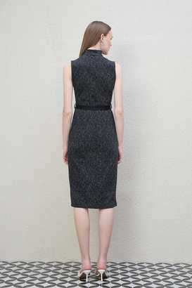 Printed-Collared-Blended-Fabric-Women-s-Knee-Length-Dress