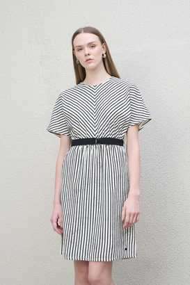 Stripes-Round-Neck-Blended-Fabric-Women-s-Mid-Thigh-Dress