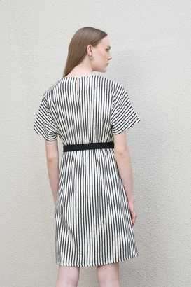 Stripes-Round-Neck-Blended-Fabric-Women-s-Mid-Thigh-Dress