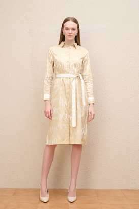 Printed-Collared-Blended-Fabric-Women-s-Knee-Length-Dress