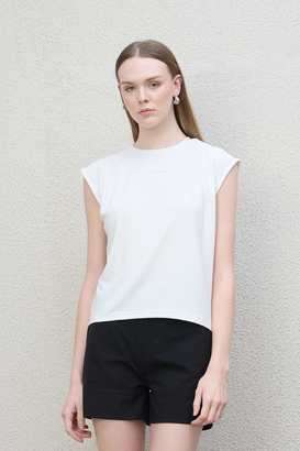 Solid-Blended-Fabric-Round-Neck-Women-s-Top