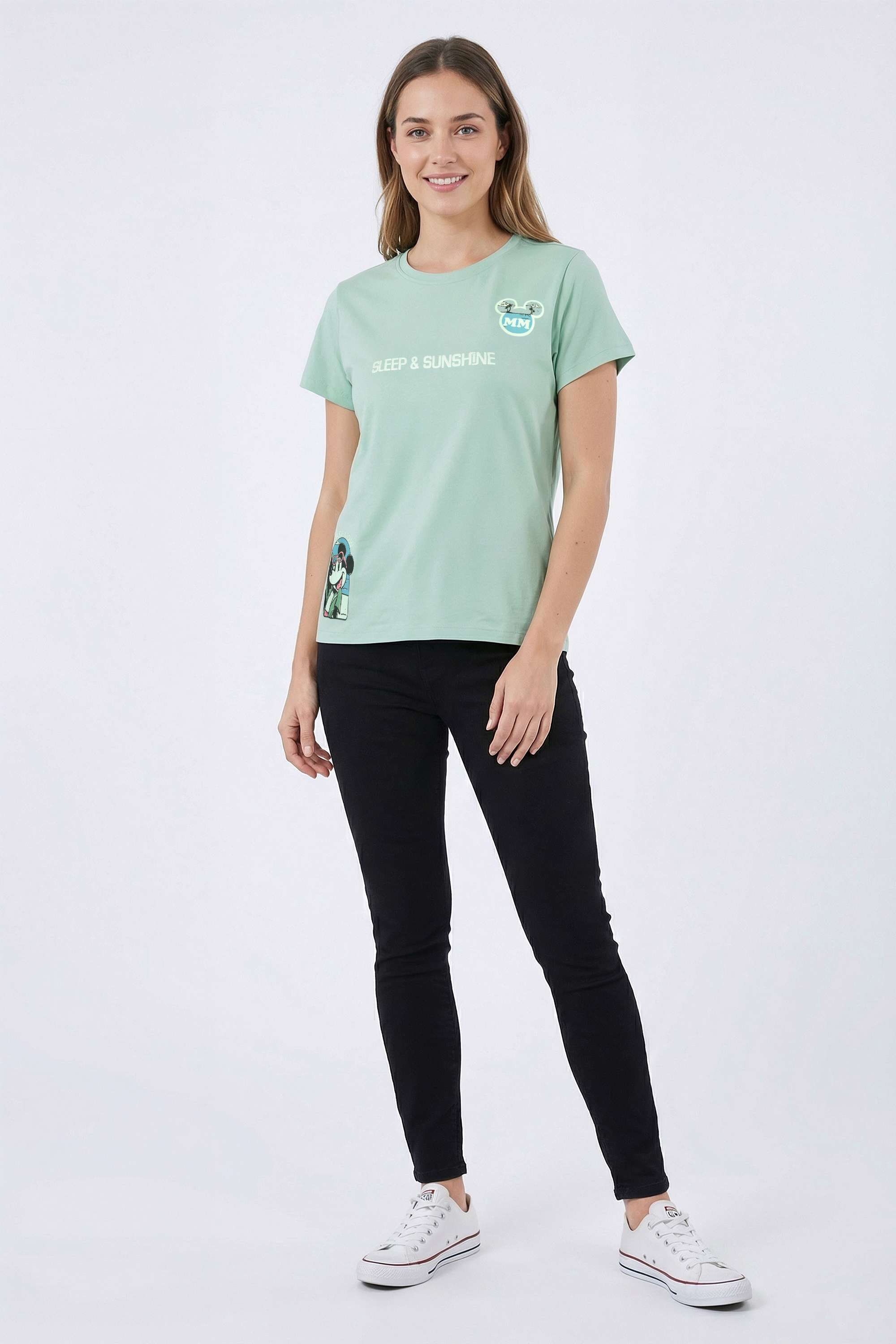Character-Print-Regular-Fit-Blended-Fabric-Women-Athleisure-T-Shirt
