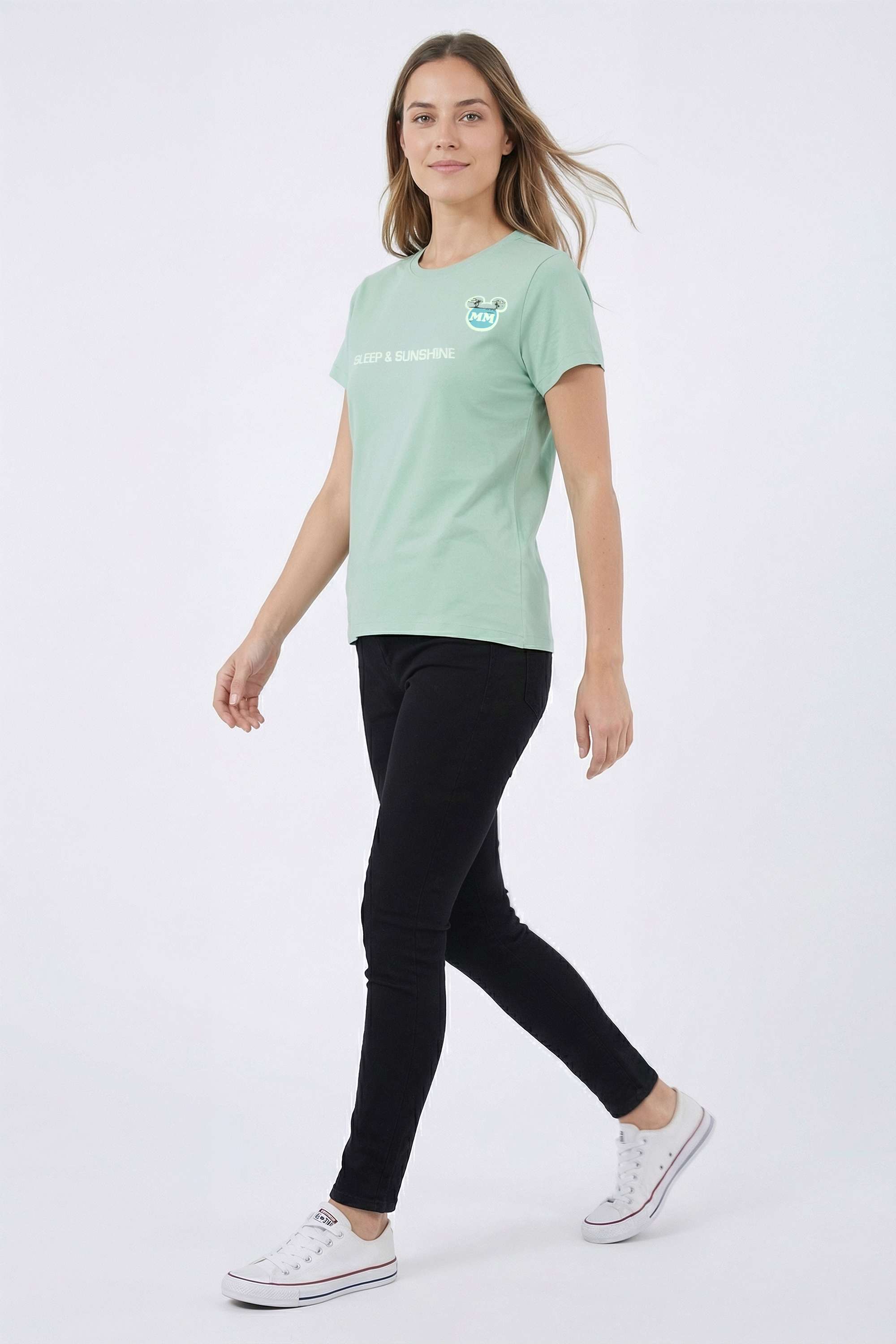 Character-Print-Regular-Fit-Blended-Fabric-Women-Athleisure-T-Shirt