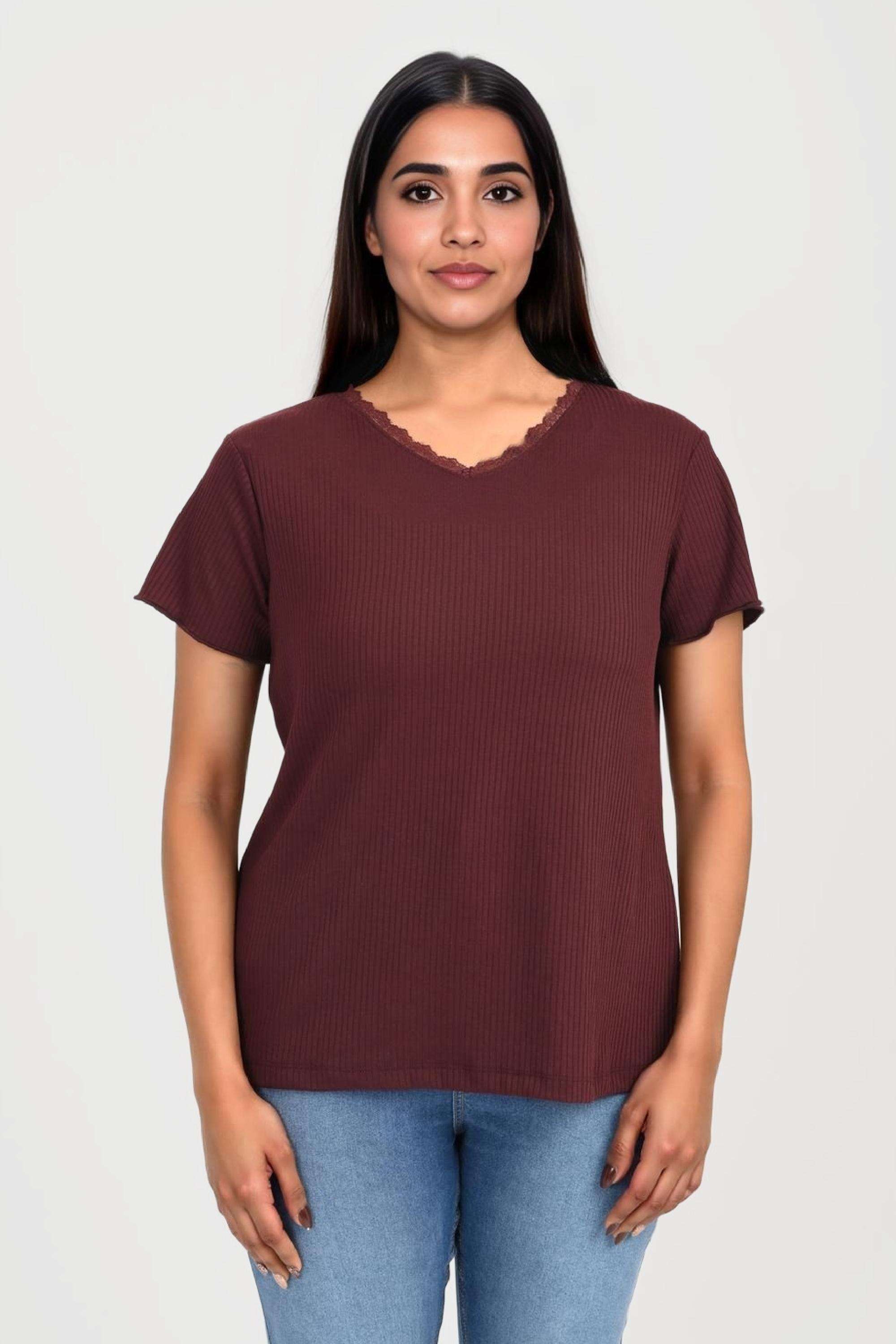 Printed-Blended-Fabric-Round-Neck-Women-s-T-Shirt