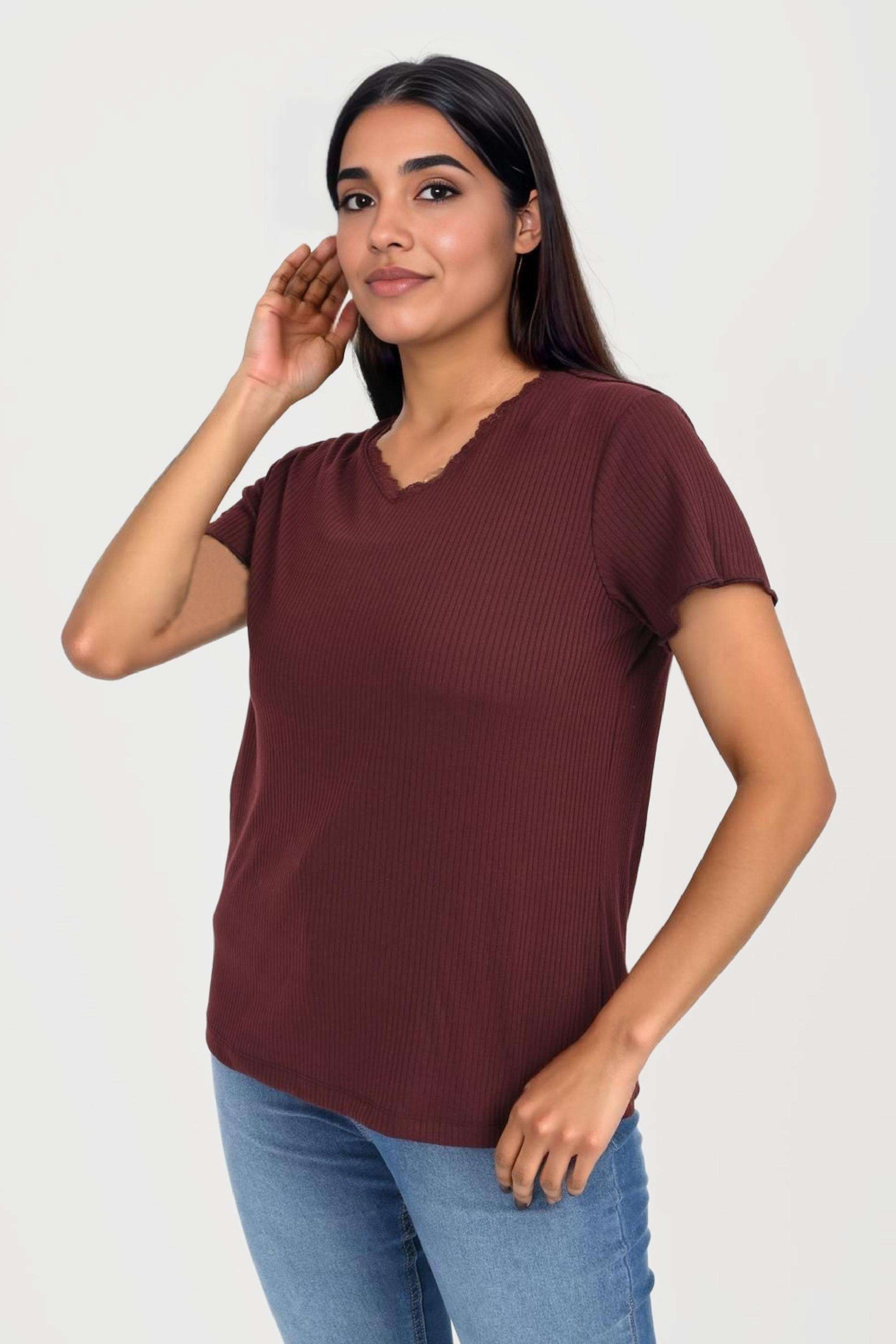 Printed-Blended-Fabric-Round-Neck-Women-s-T-Shirt