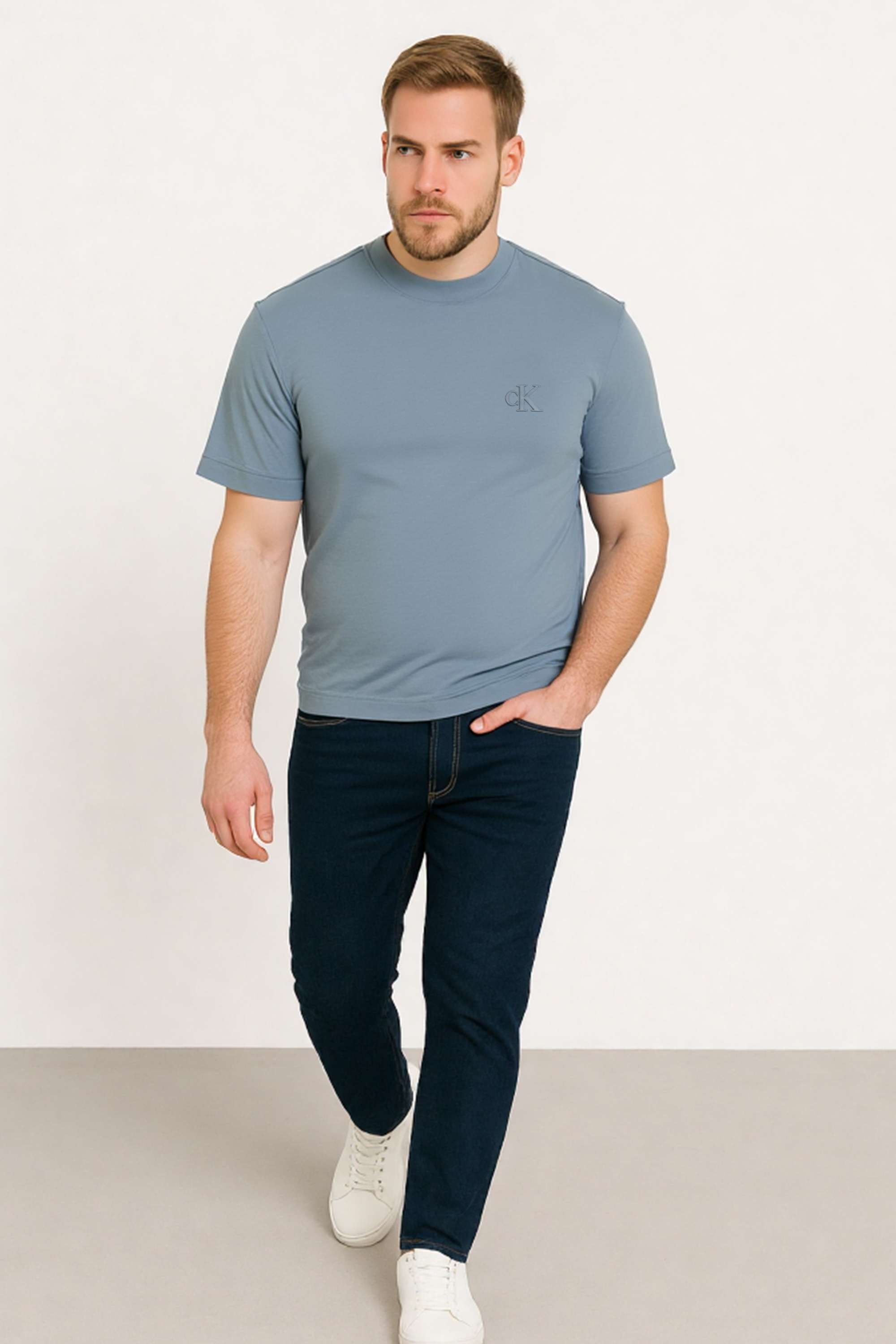 Solid-Blended-Fabric-Round-Neck-Men-s-T-Shirt