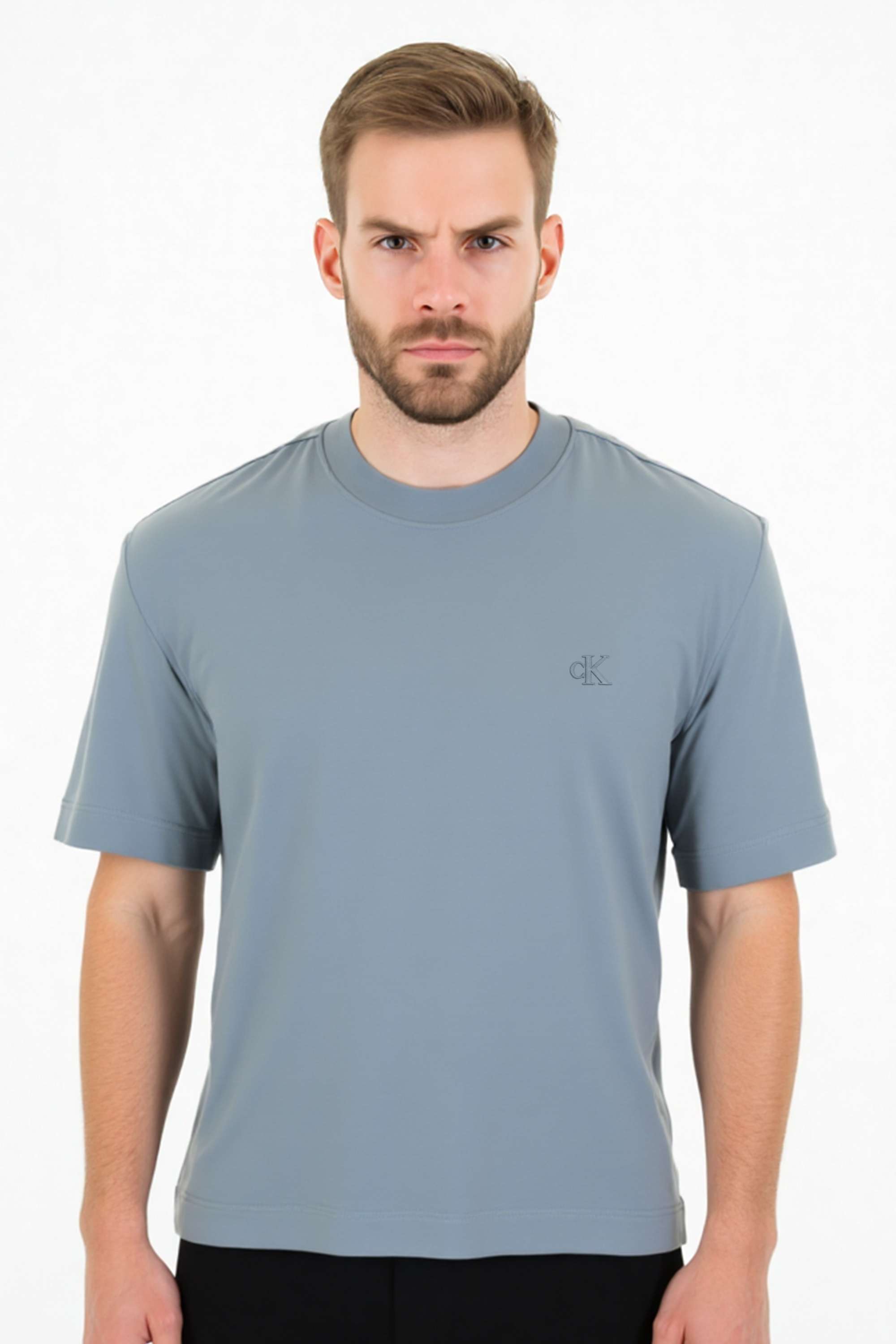 Solid-Blended-Fabric-Round-Neck-Men-s-T-Shirt