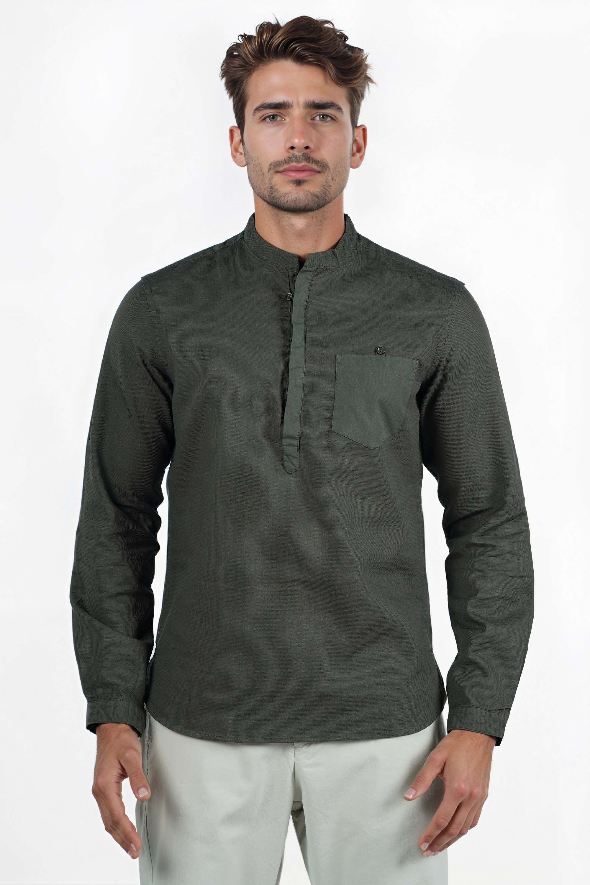 Solid-Cotton-Regular-Fit-Men-s-Casual-Wear-Shirt