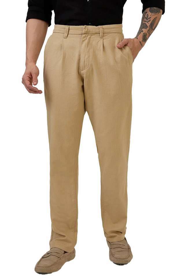 Solid-Cotton-Tapered-Fit-Men-s-Casual-Trousers