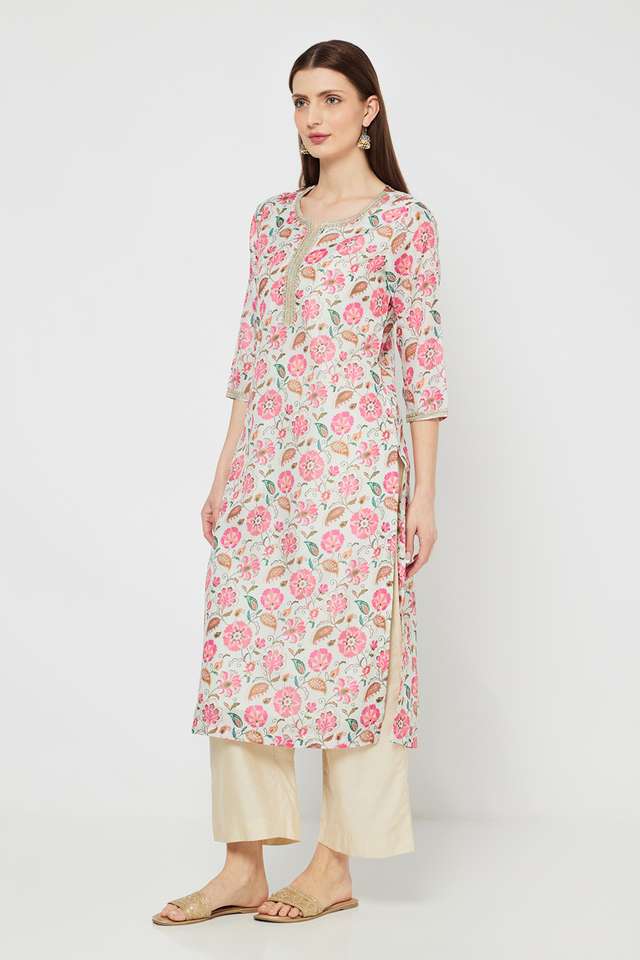 Printed-Blended-Fabric-V-Neck-Women-s-Kurta