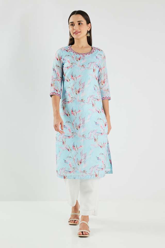 Printed-Blended-Fabric-Round-Neck-Women-s-Kurta
