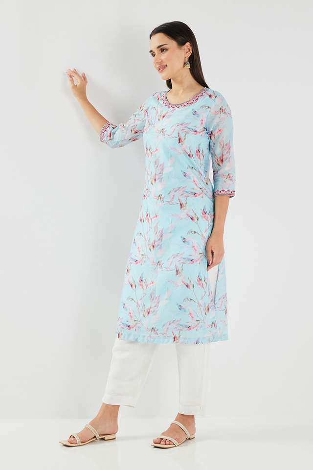 Printed-Blended-Fabric-Round-Neck-Women-s-Kurta