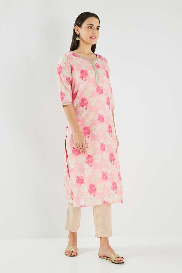 Printed-Blended-Fabric-V-Neck-Women-s-Kurta
