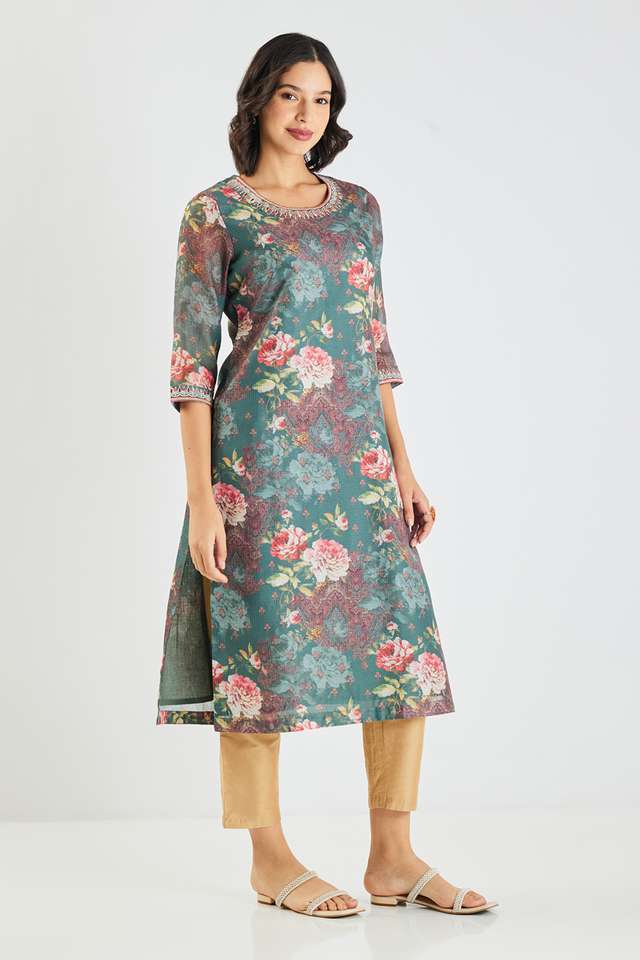 Printed-Blended-Fabric-Round-Neck-Women-s-Kurta