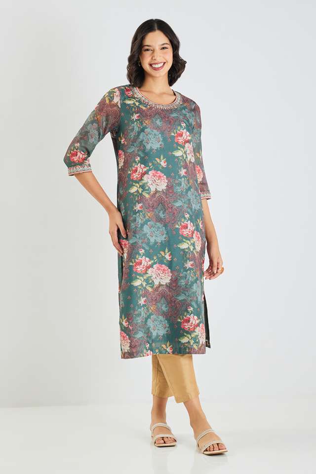 Printed-Blended-Fabric-Round-Neck-Women-s-Kurta