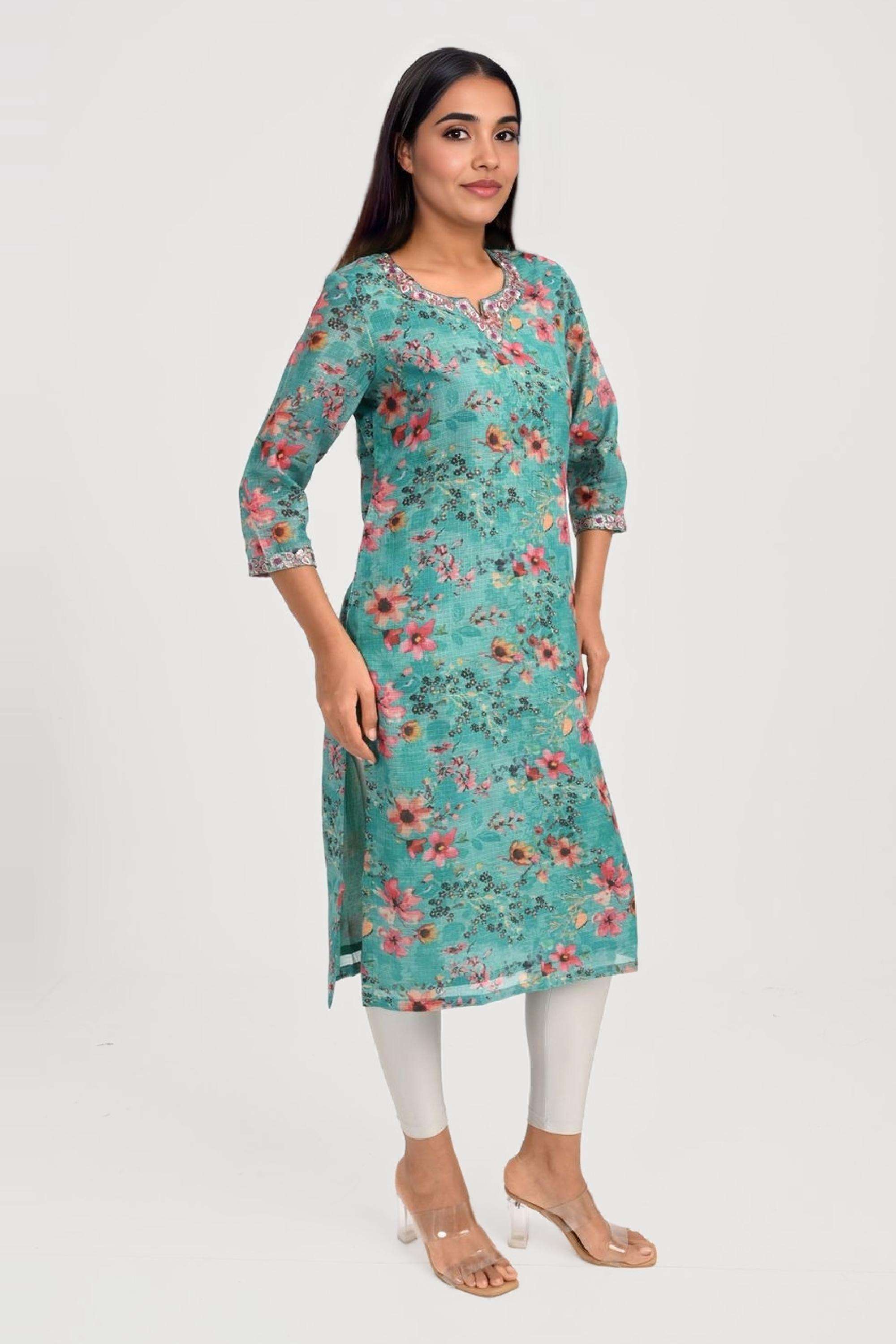 Embroidered-Polyester-Round-Neck-Women-s-Festive-Wear-Kurta