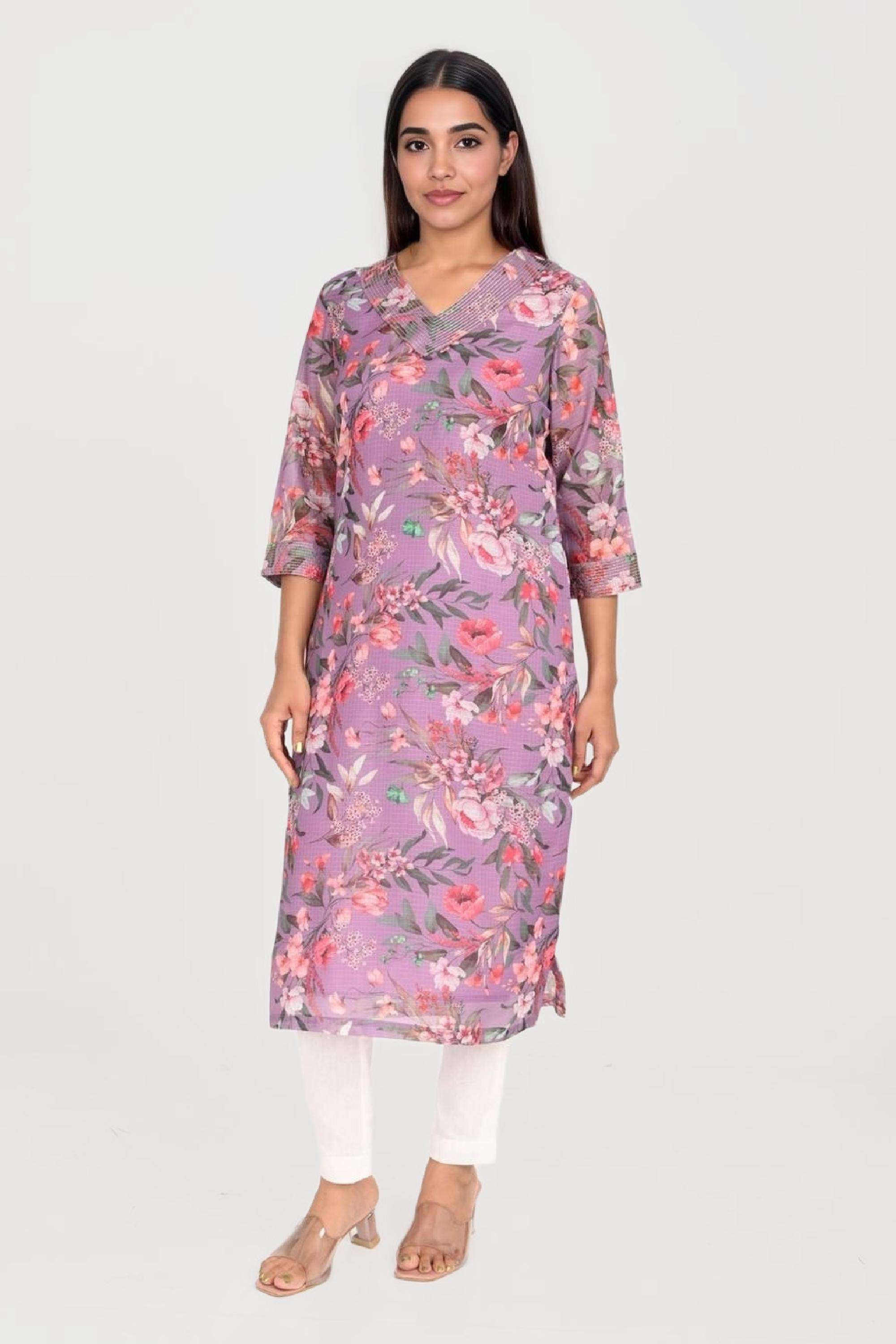 Embroidered-Polyester-V-Neck-Women-s-Festive-Wear-Kurta