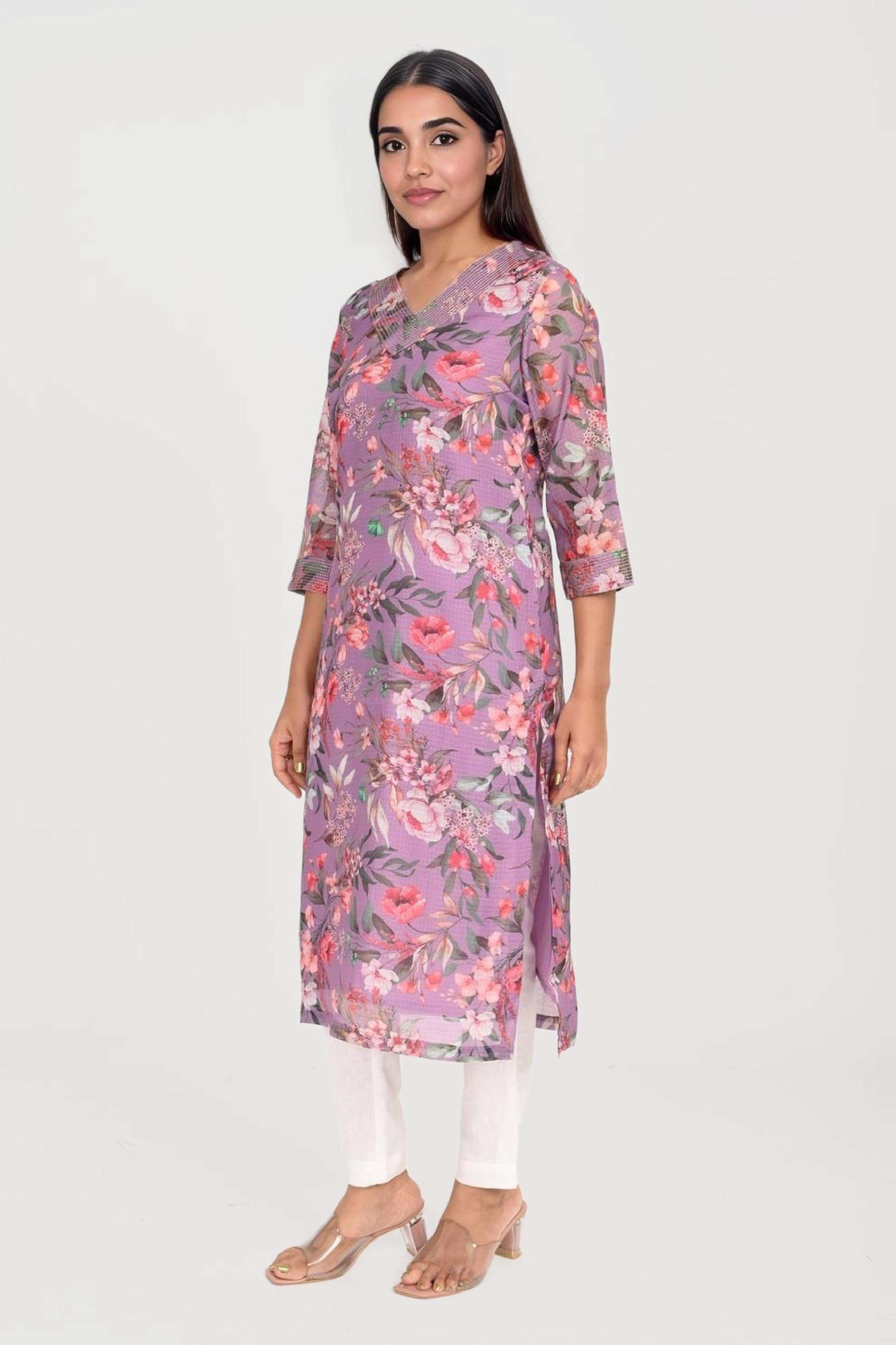 Embroidered-Polyester-V-Neck-Women-s-Festive-Wear-Kurta