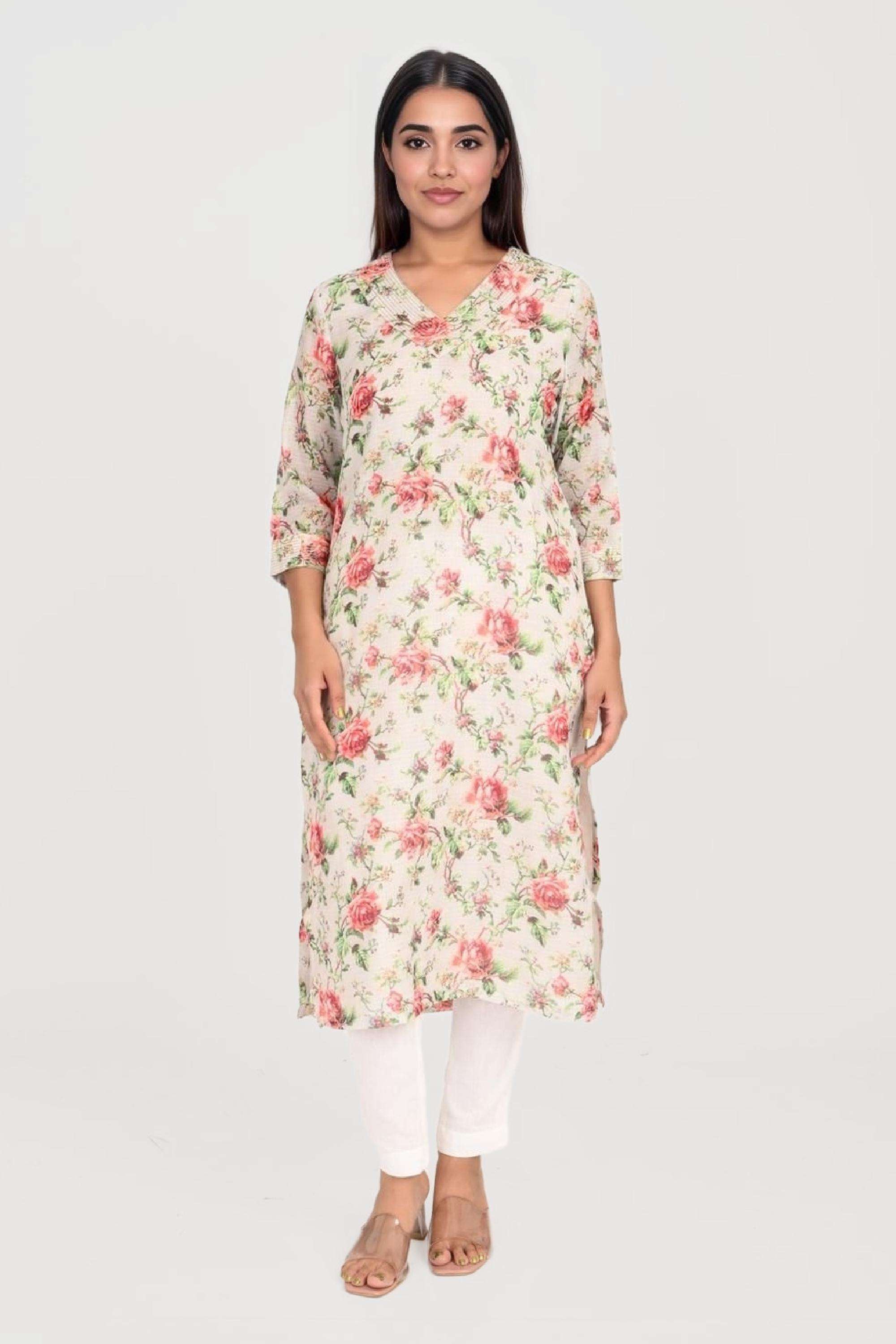 Embroidered-Polyester-V-Neck-Women-s-Festive-Wear-Kurta