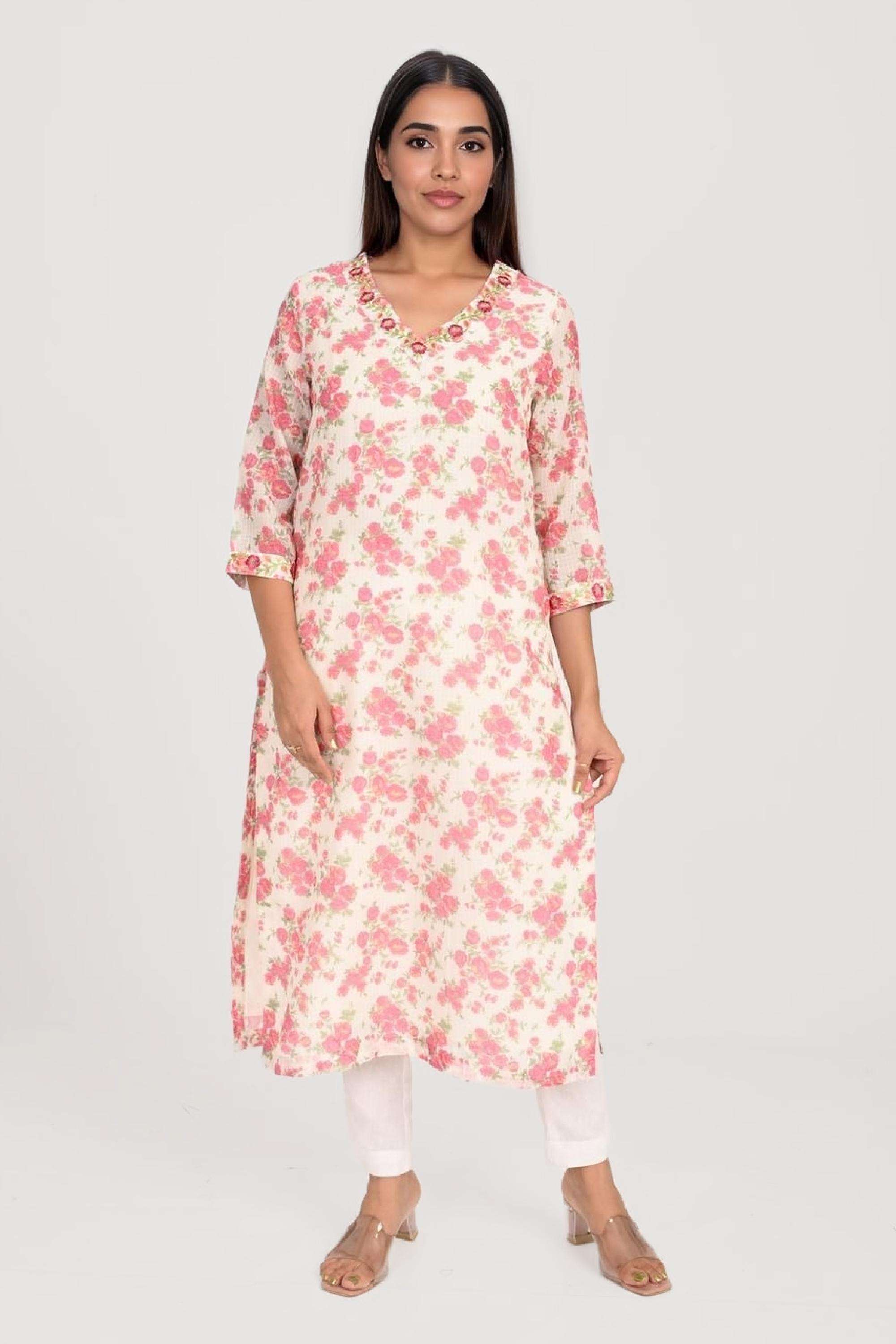 Embroidered-Polyester-Round-Neck-Women-s-Festive-Wear-Kurta