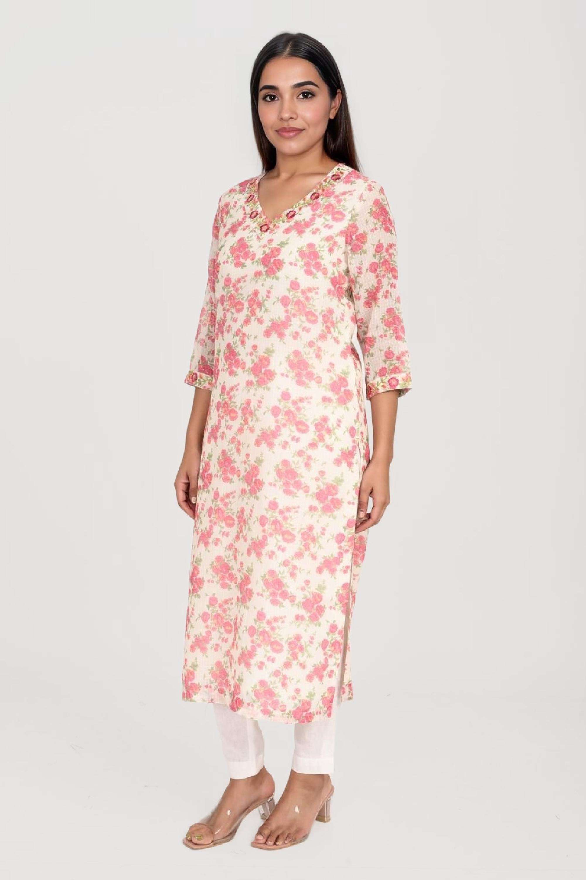 Embroidered-Polyester-Round-Neck-Women-s-Festive-Wear-Kurta