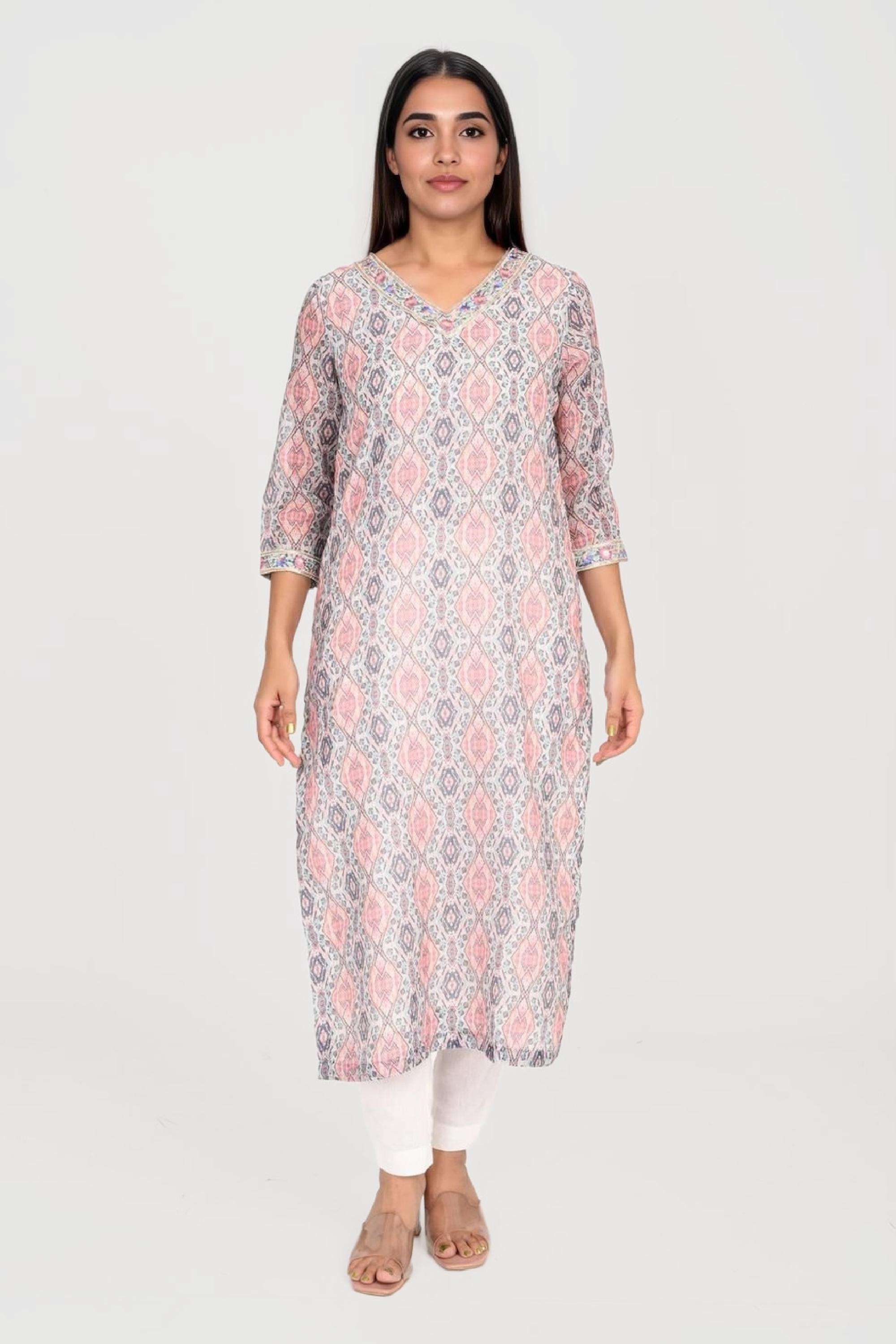 Embroidered-Polyester-V-Neck-Women-s-Festive-Wear-Kurta