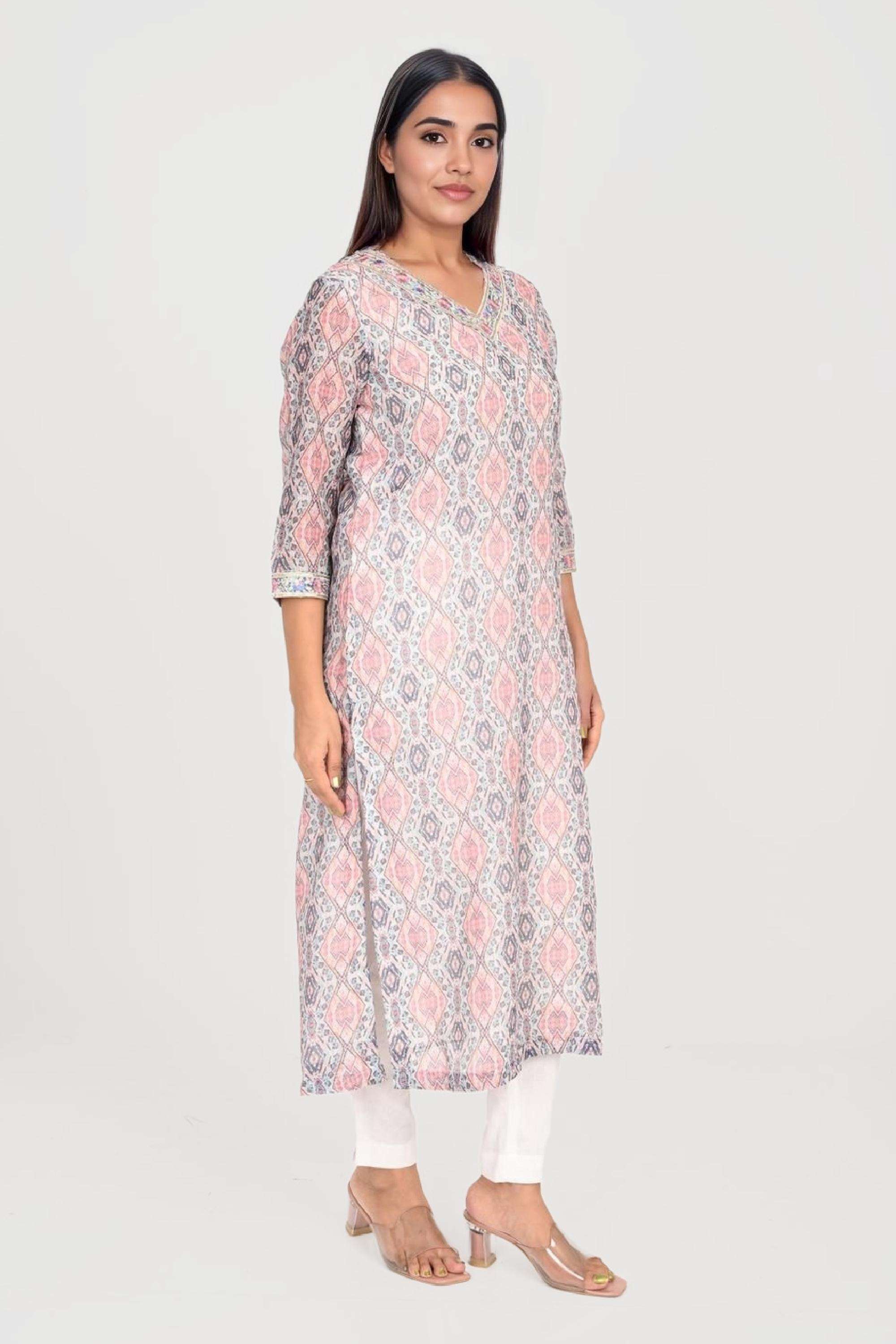 Embroidered-Polyester-V-Neck-Women-s-Festive-Wear-Kurta