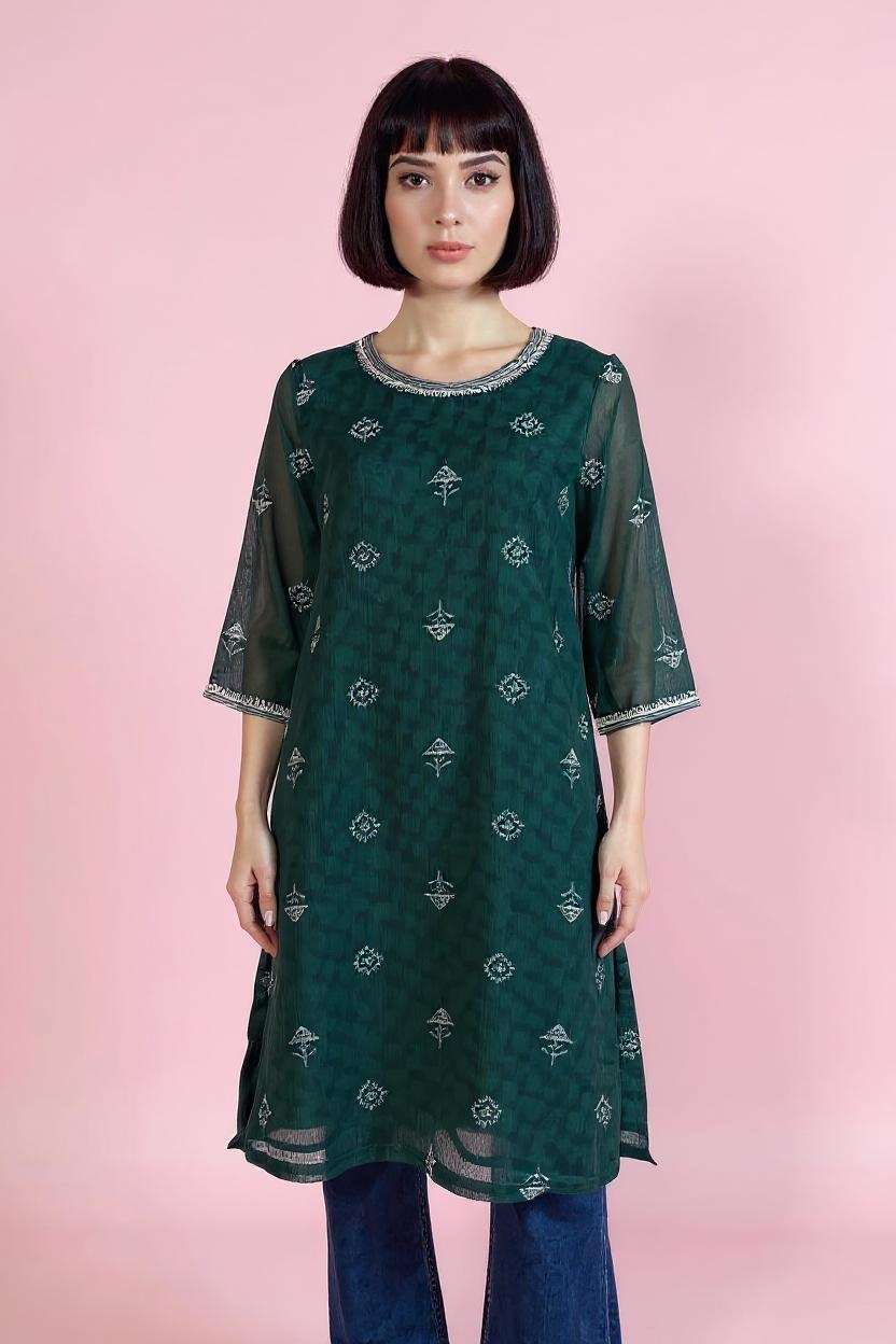 Printed-Blended-Fabric-Collared-Women-s-Casual-Wear-Kurta