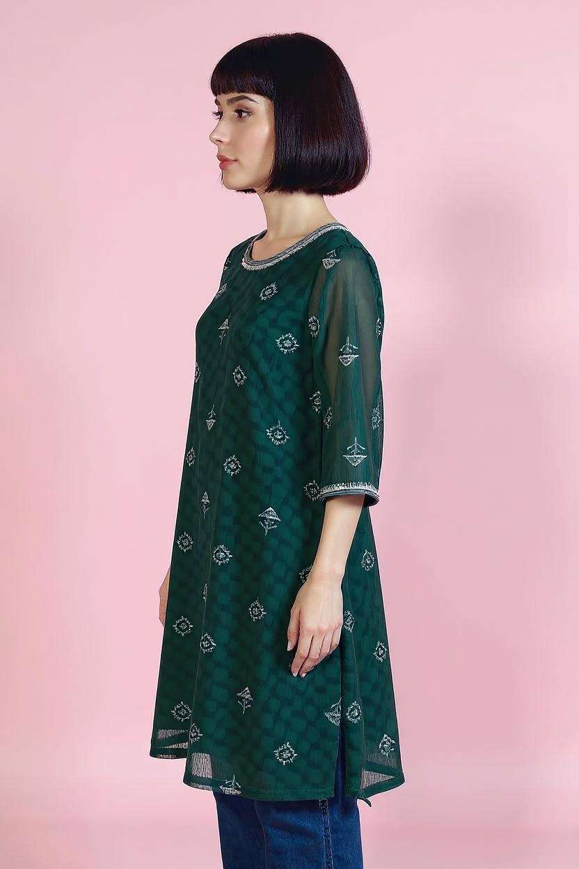 Printed-Blended-Fabric-Collared-Women-s-Casual-Wear-Kurta