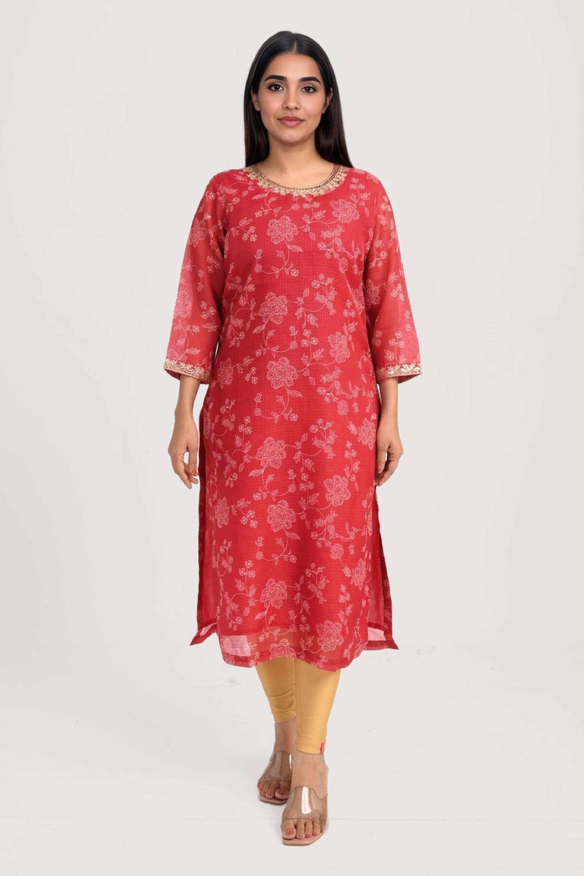 Printed-Polyester-Round-Neck-Women-s-Kurta
