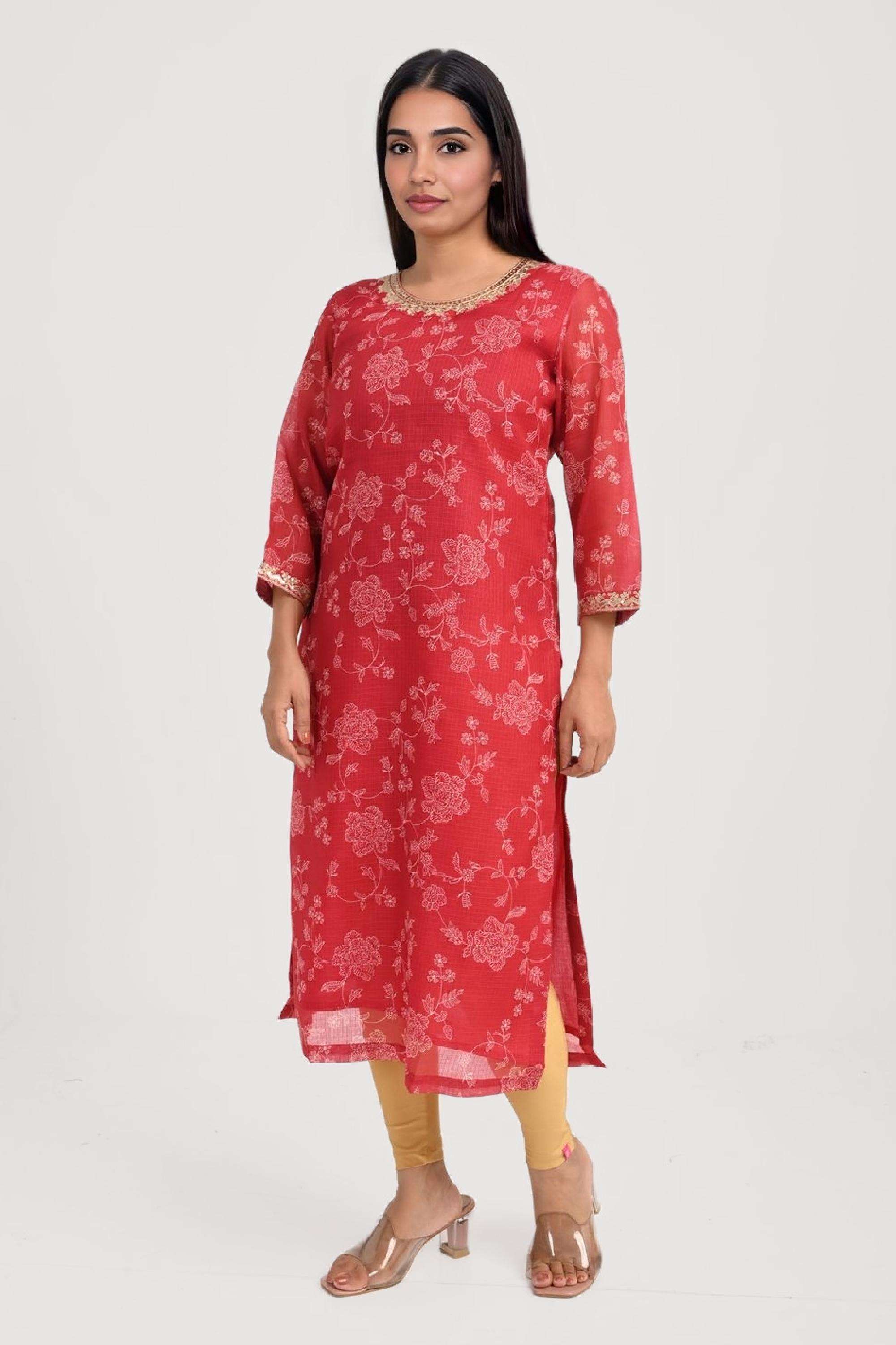Printed-Polyester-Round-Neck-Women-s-Kurta