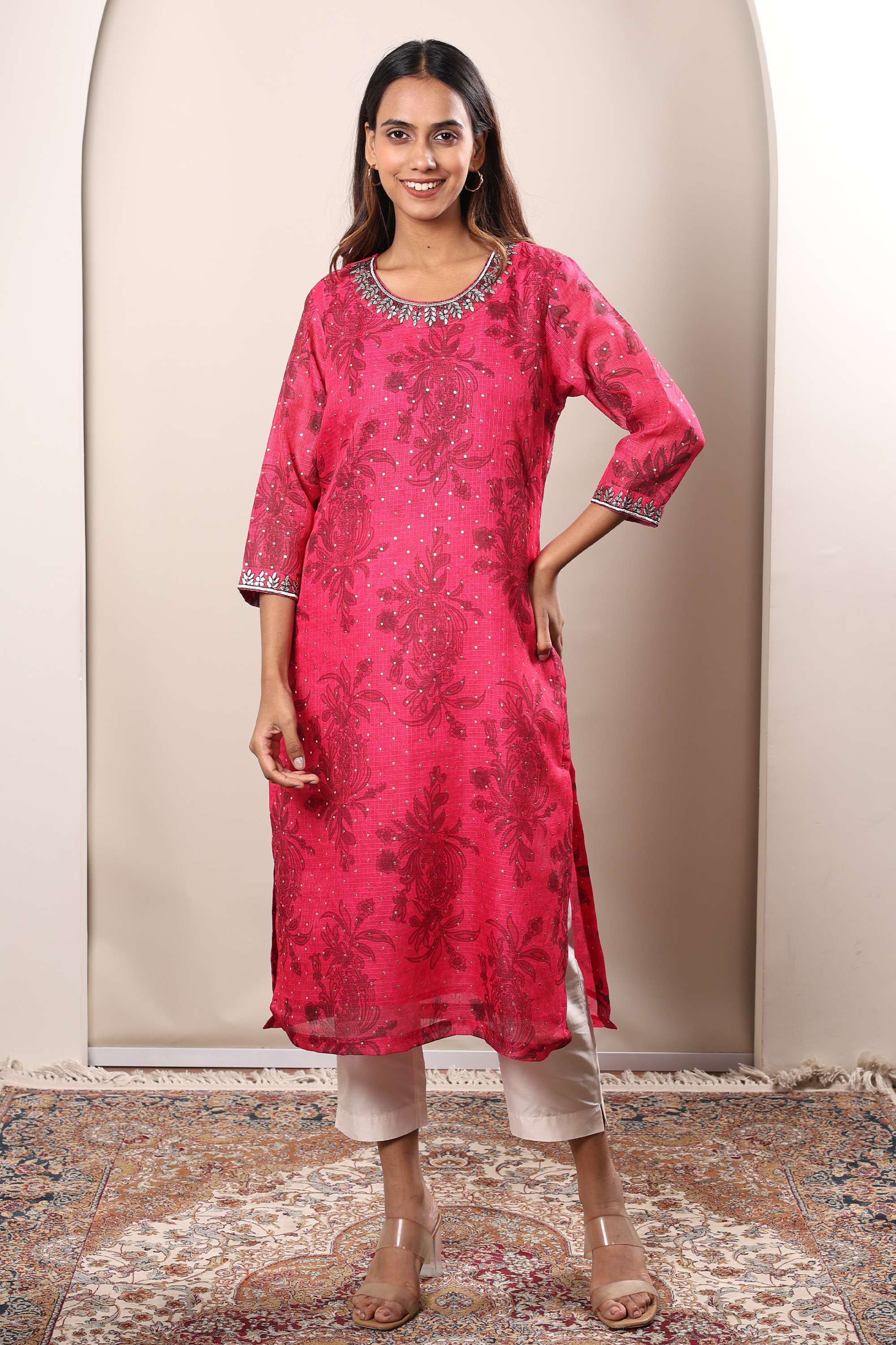 Printed-Polyester-V-Neck-Women-s-Casual-Wear-Kurta