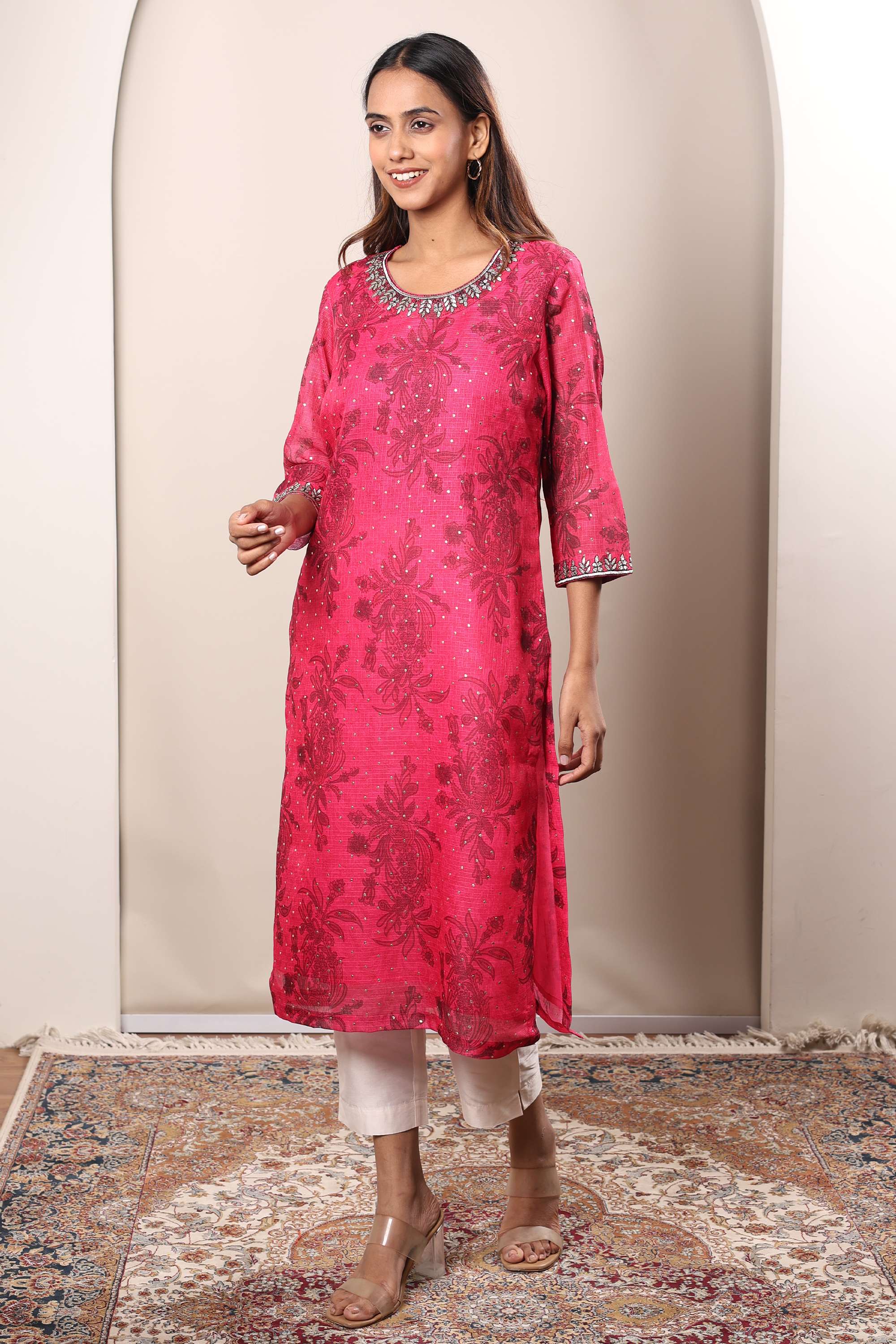 Printed-Polyester-V-Neck-Women-s-Casual-Wear-Kurta