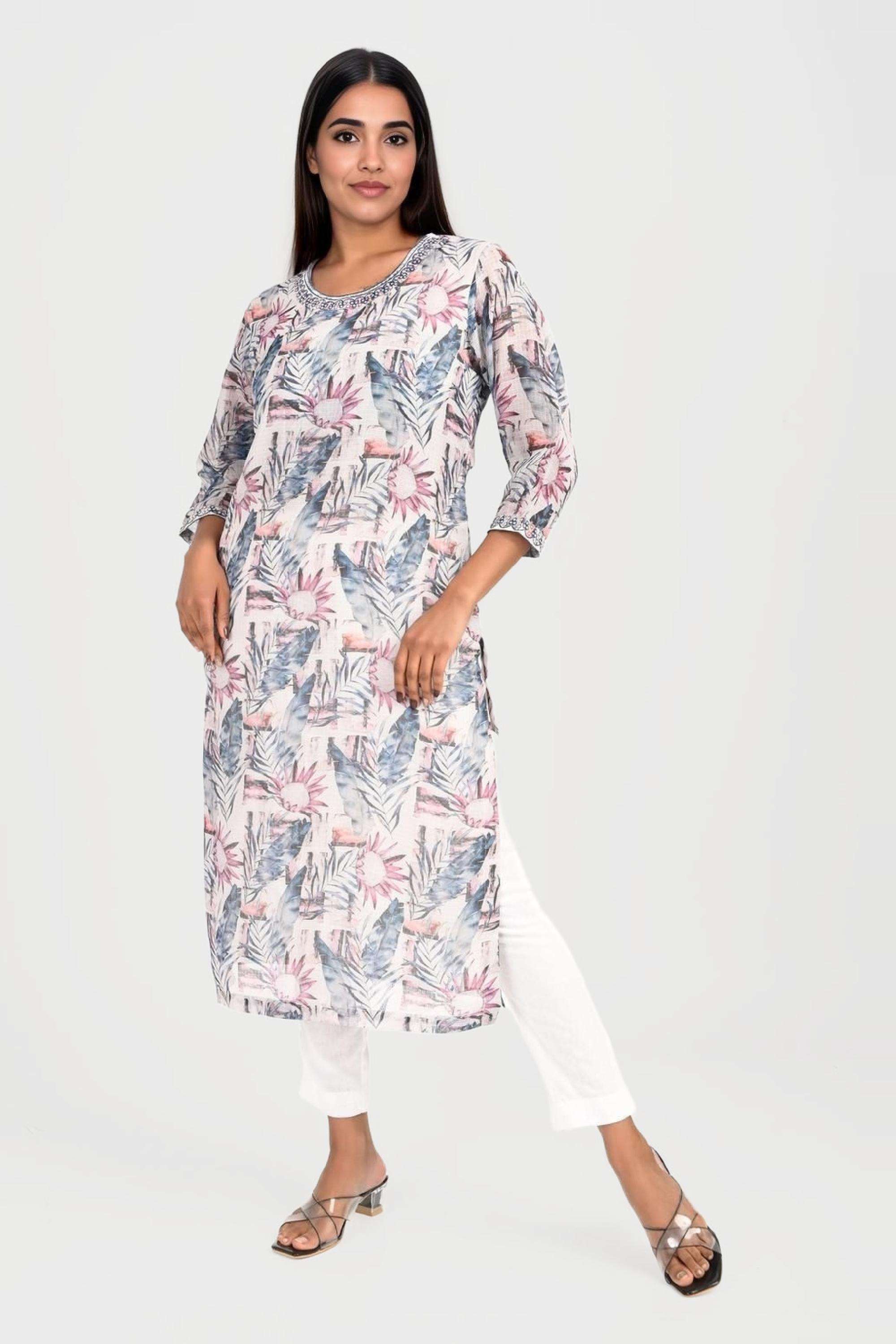 Printed-Polyester-Round-Neck-Women-s-Kurta