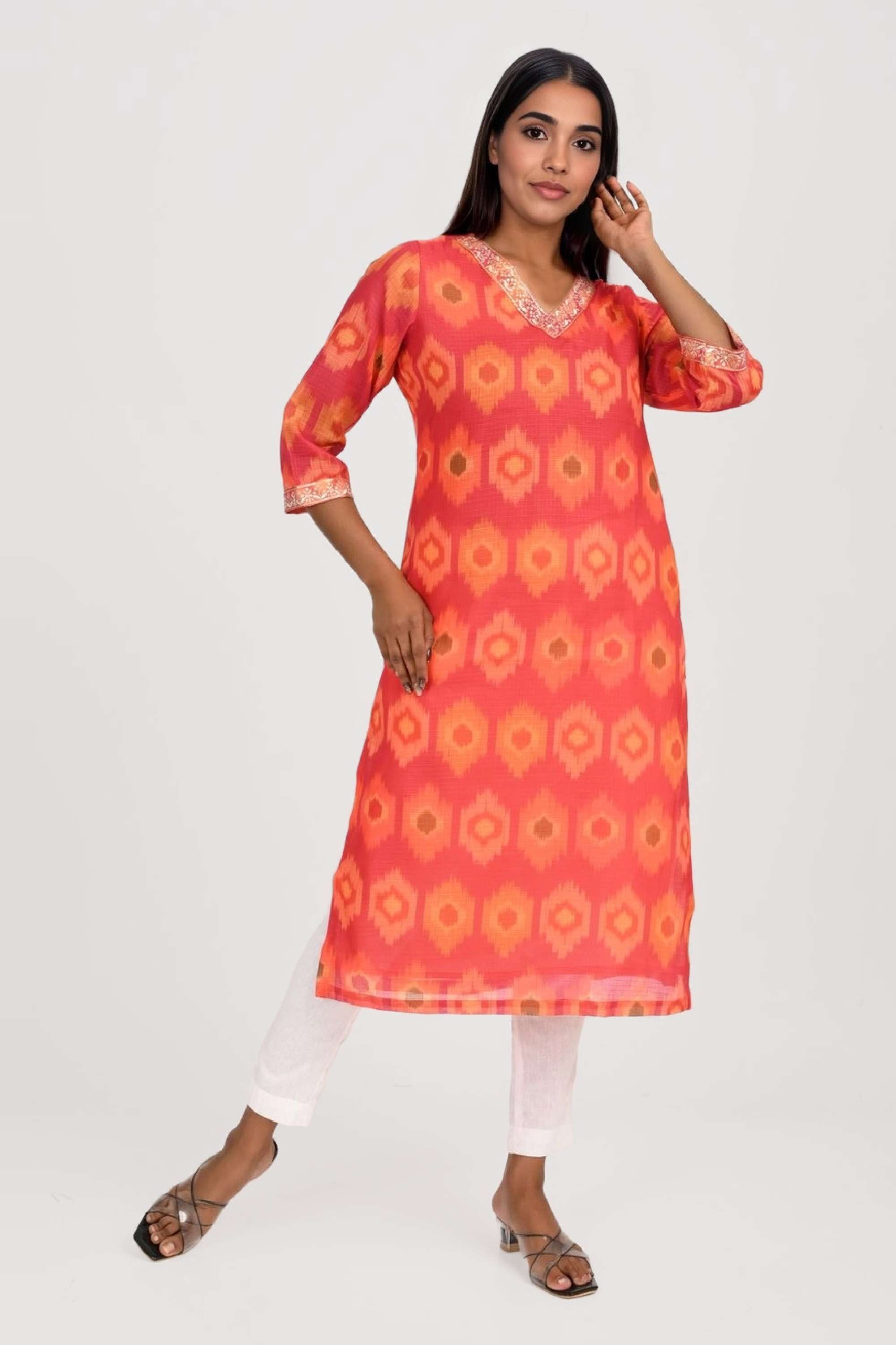 Printed-Polyester-V-Neck-Women-s-Kurta