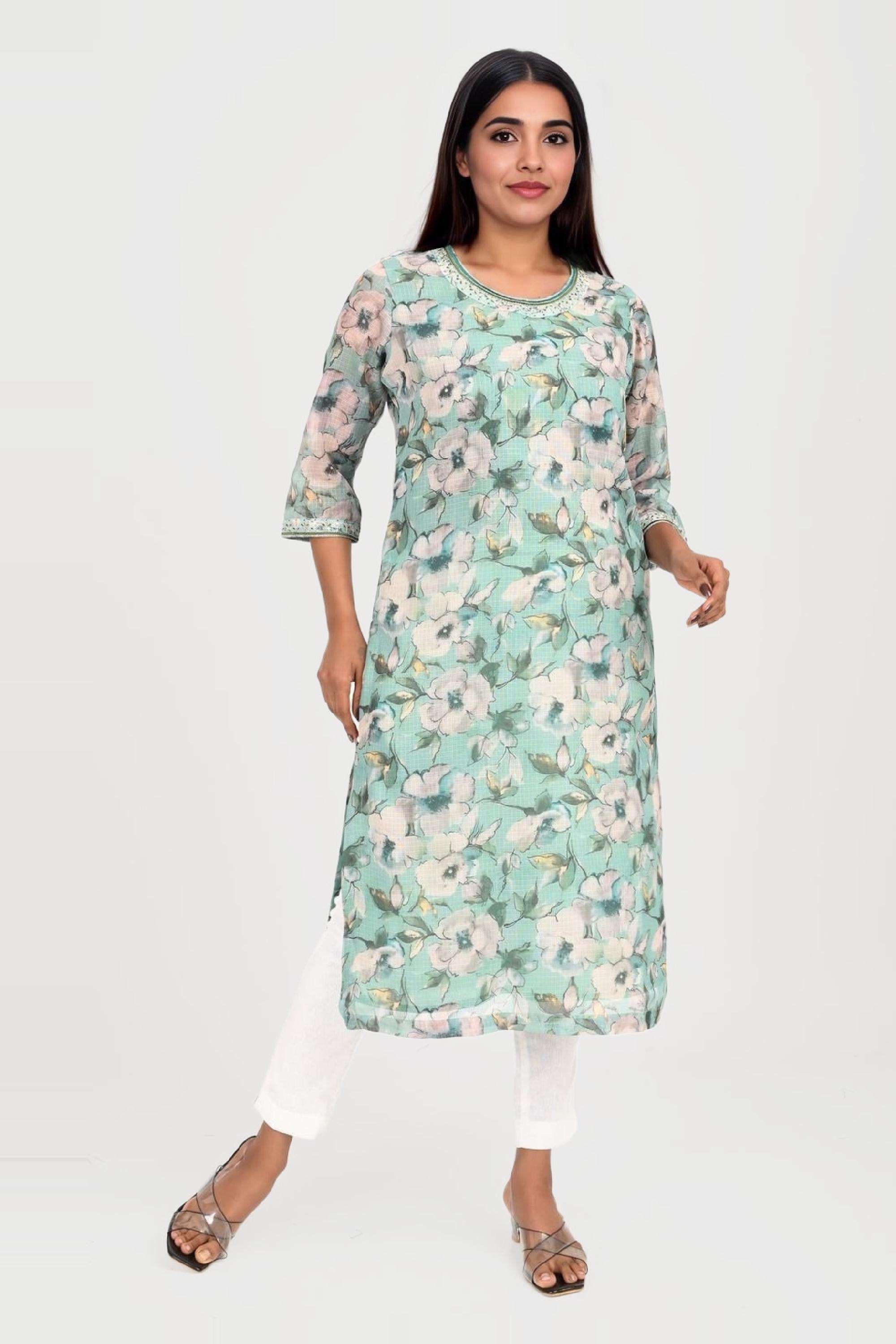 Printed-Polyester-Round-Neck-Women-s-Kurta