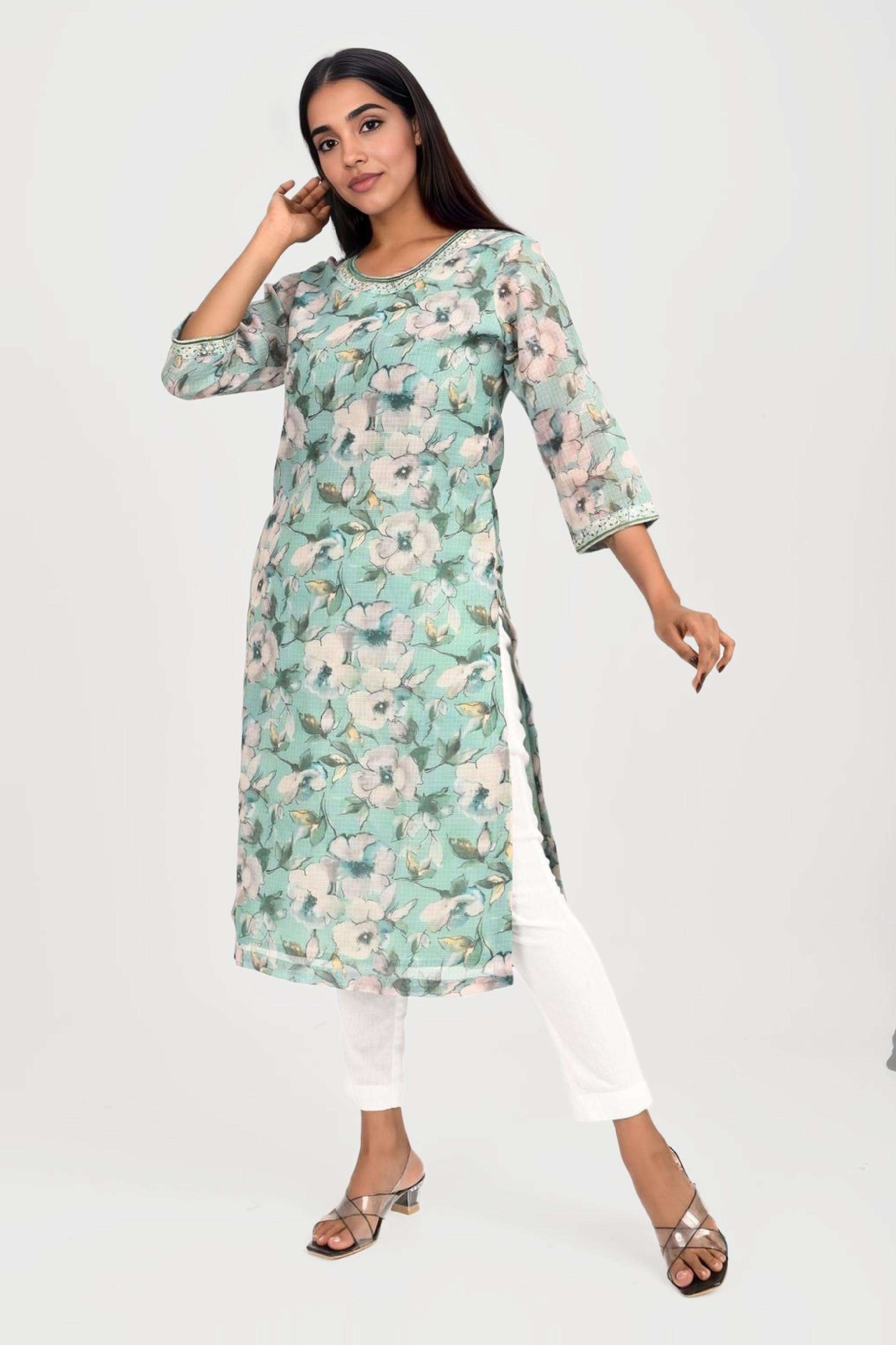 Printed-Polyester-Round-Neck-Women-s-Kurta