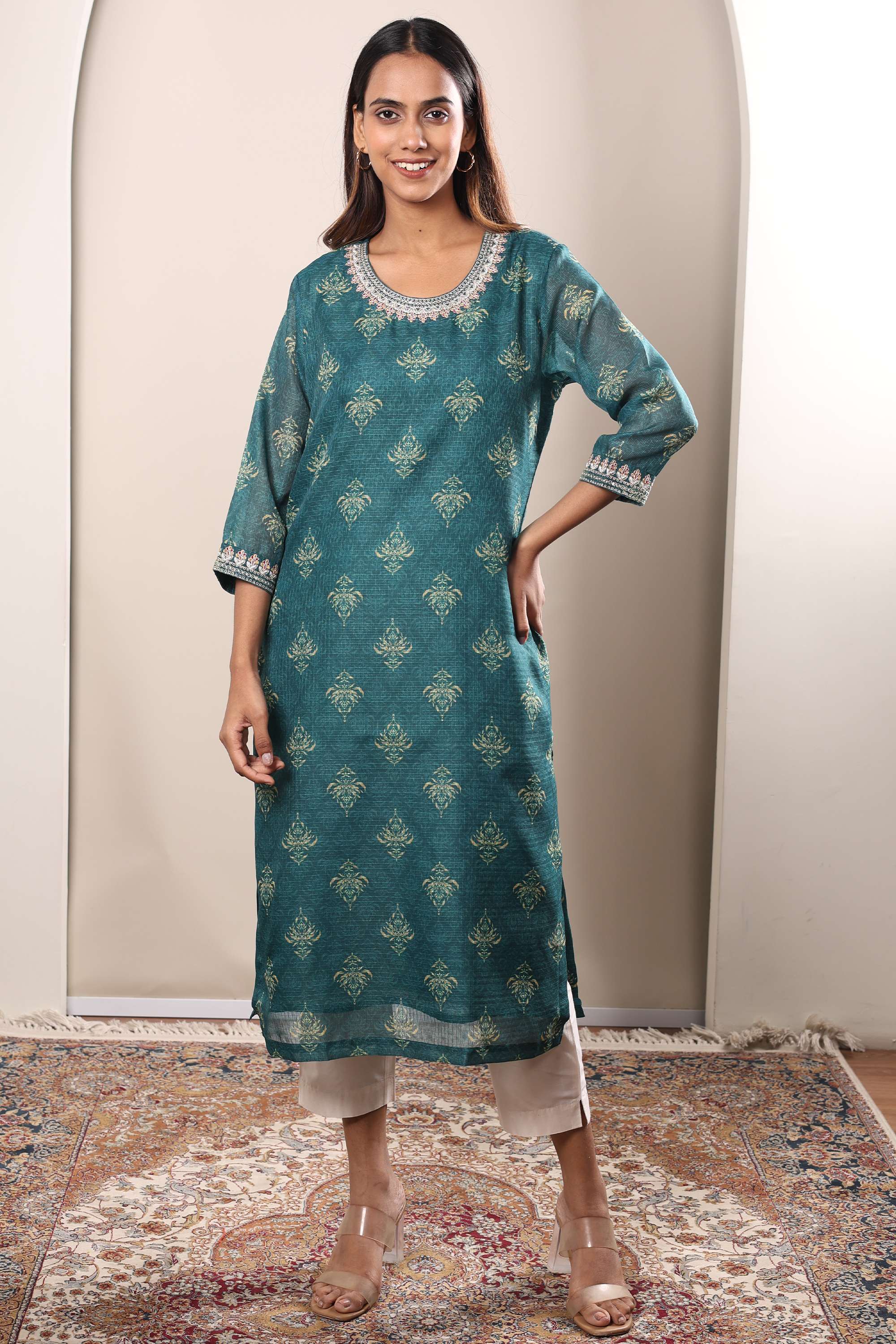Printed-Polyester-Round-Neck-Women-s-Casual-Wear-Kurta