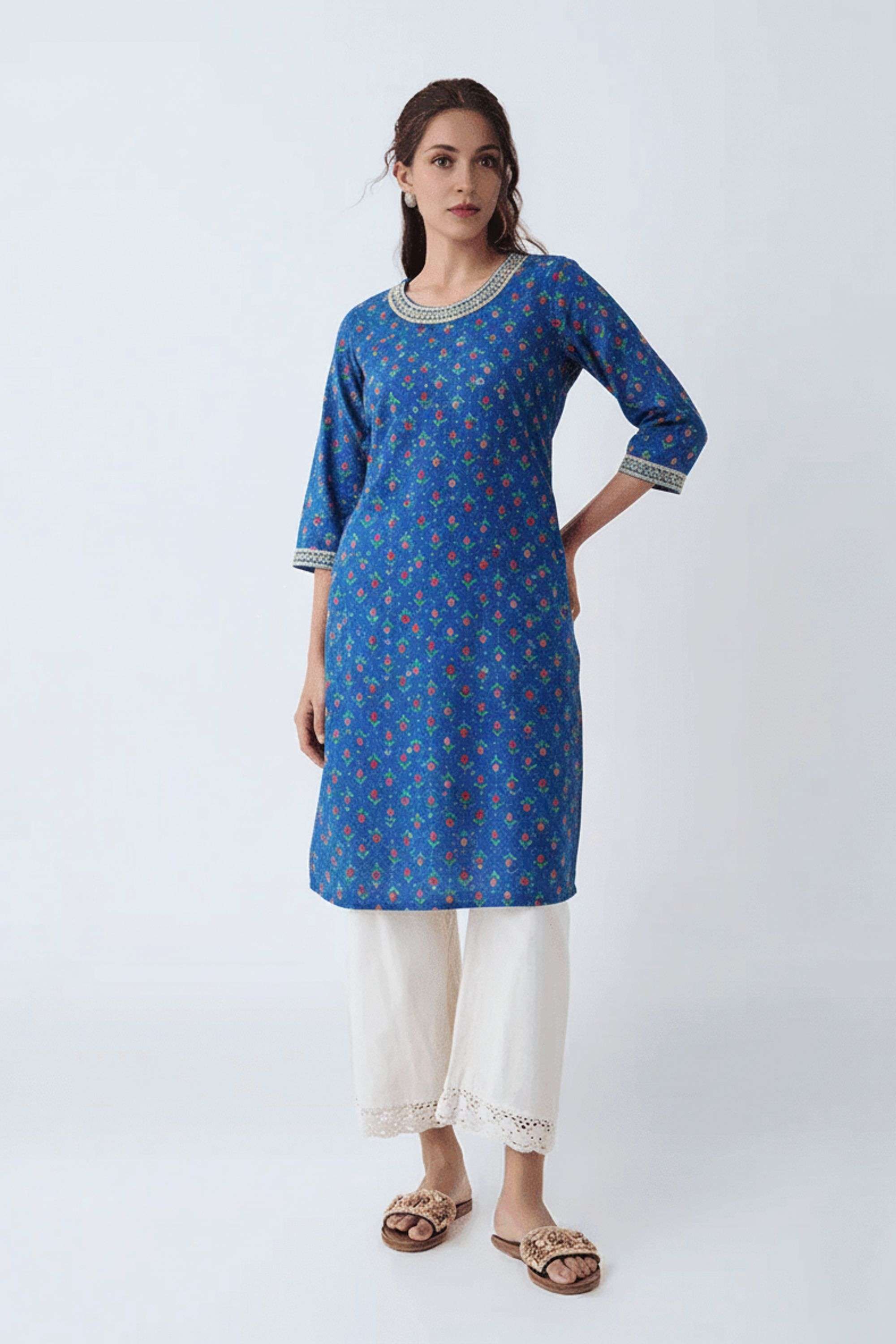 Solid-Blended-Fabric-Regular-Fit-Festive-Wear-Women-Kurta