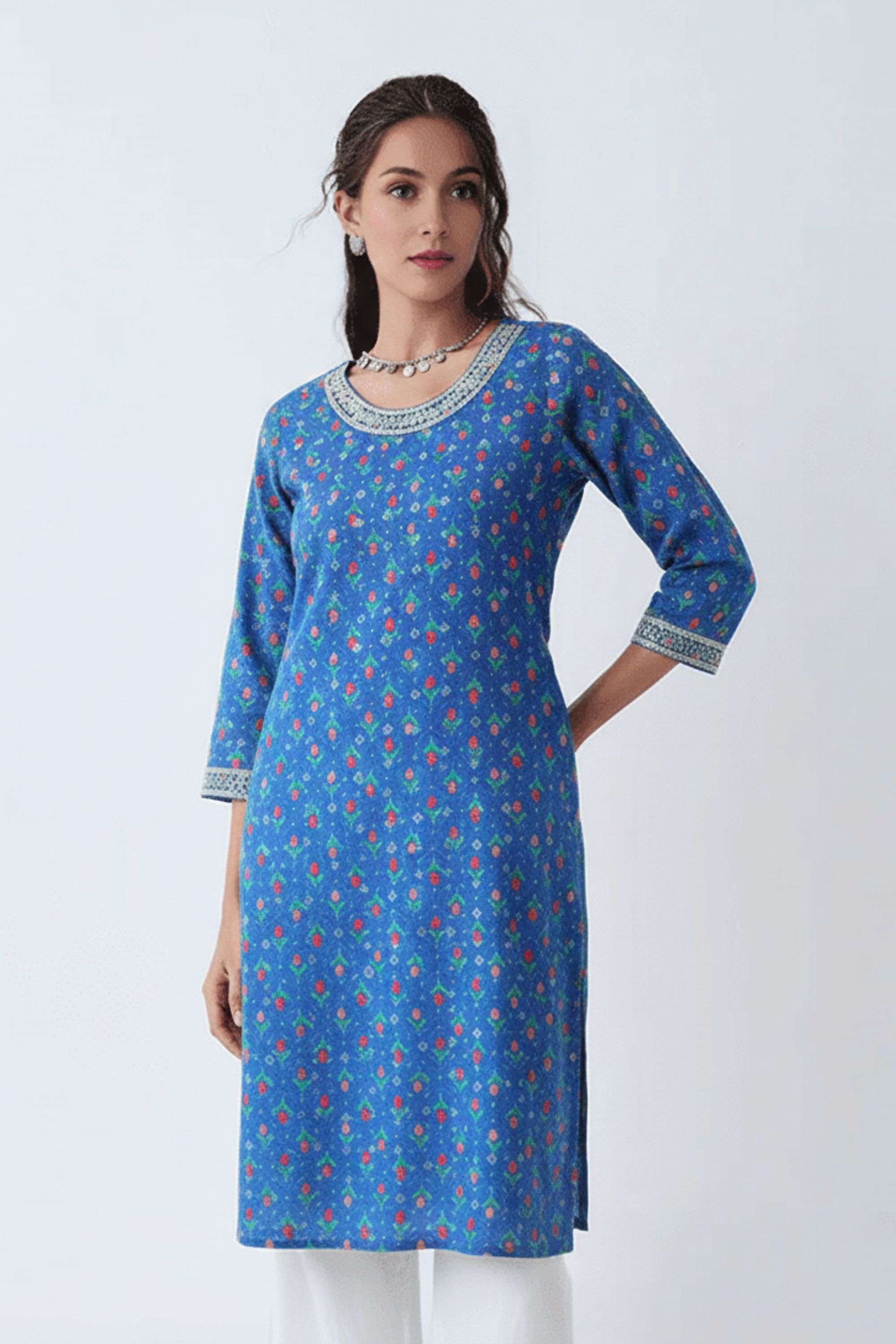 Solid-Blended-Fabric-Regular-Fit-Festive-Wear-Women-Kurta
