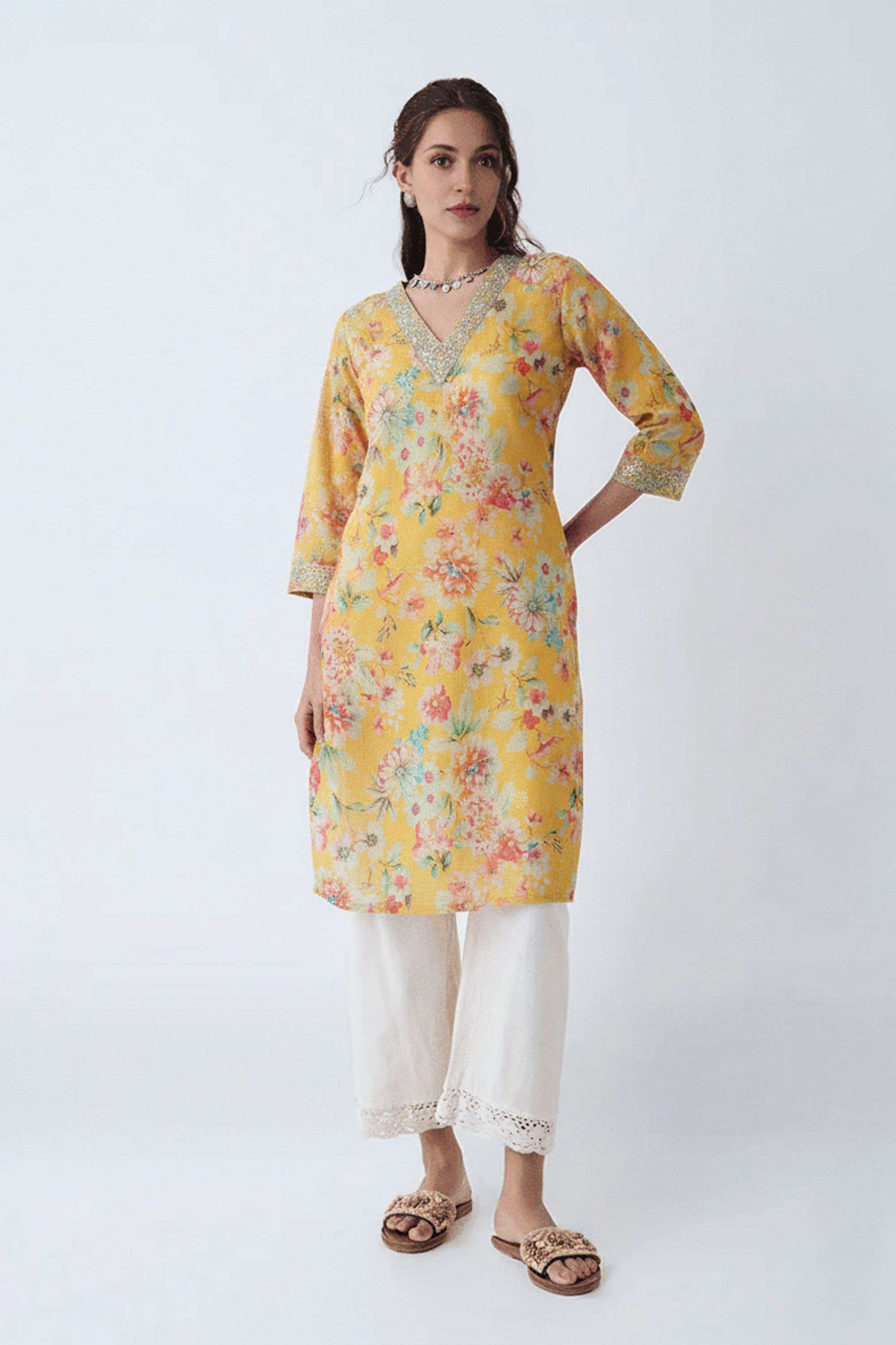 Solid-Blended-Fabric-Regular-Fit-Festive-Wear-Women-Kurta